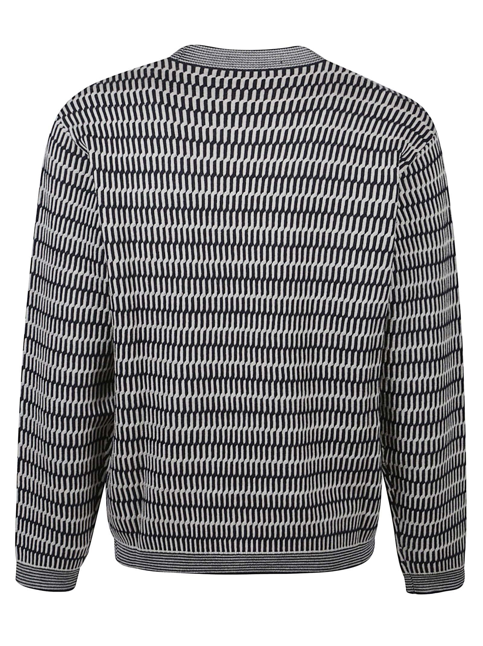 Emporio Armani Jumper Crewneck Wool Geometric Pattern In Blue