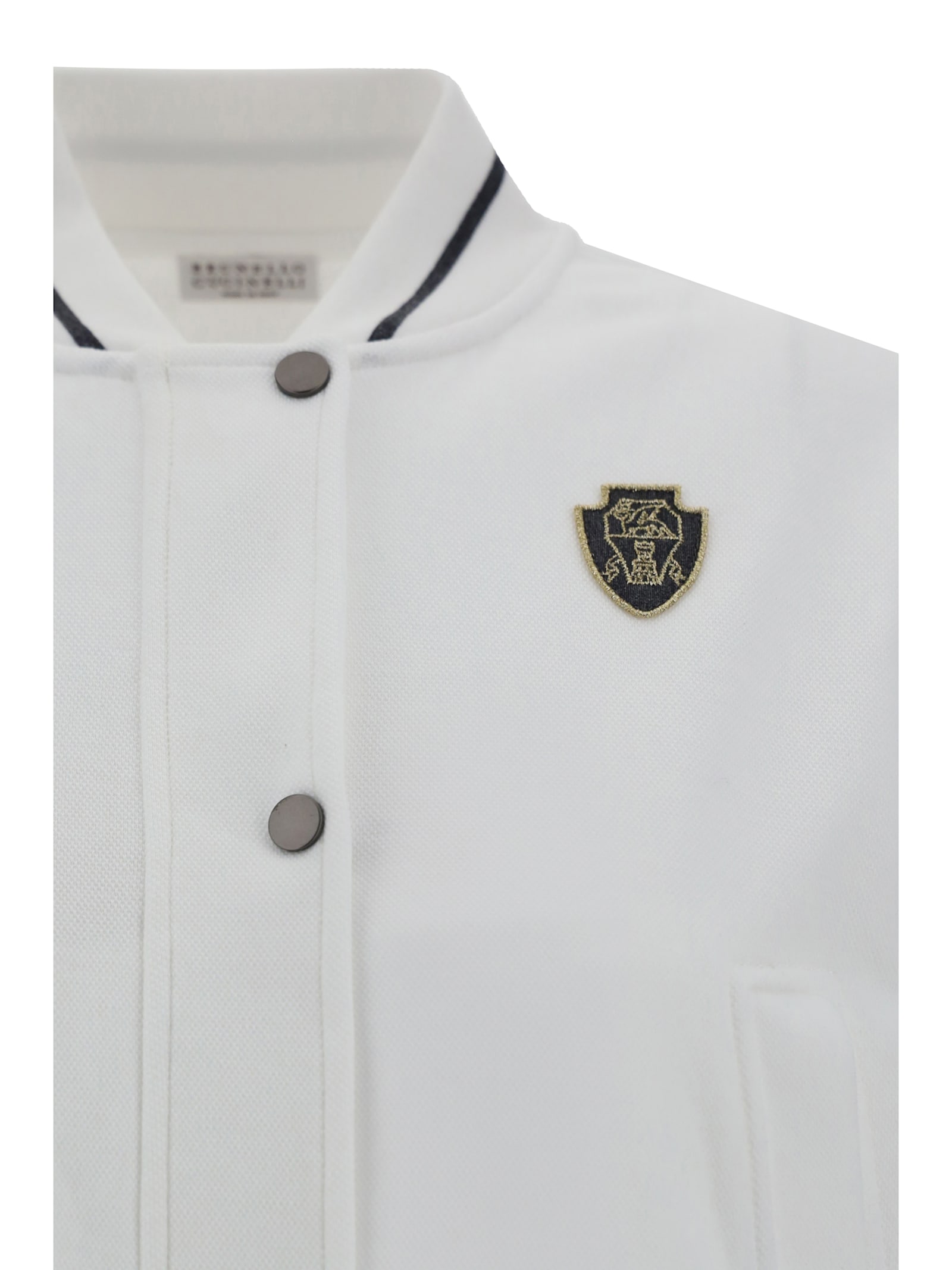 Brunello Cucinelli Logo Embroidery Cardigan In White