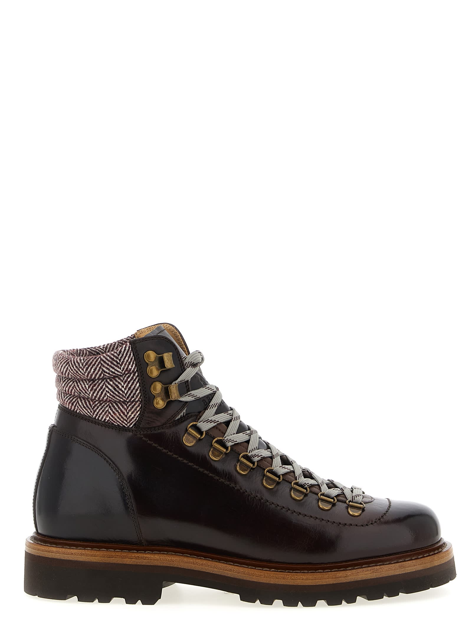Brunello Cucinelli Herringbone Insert Ankle Boots In Brown