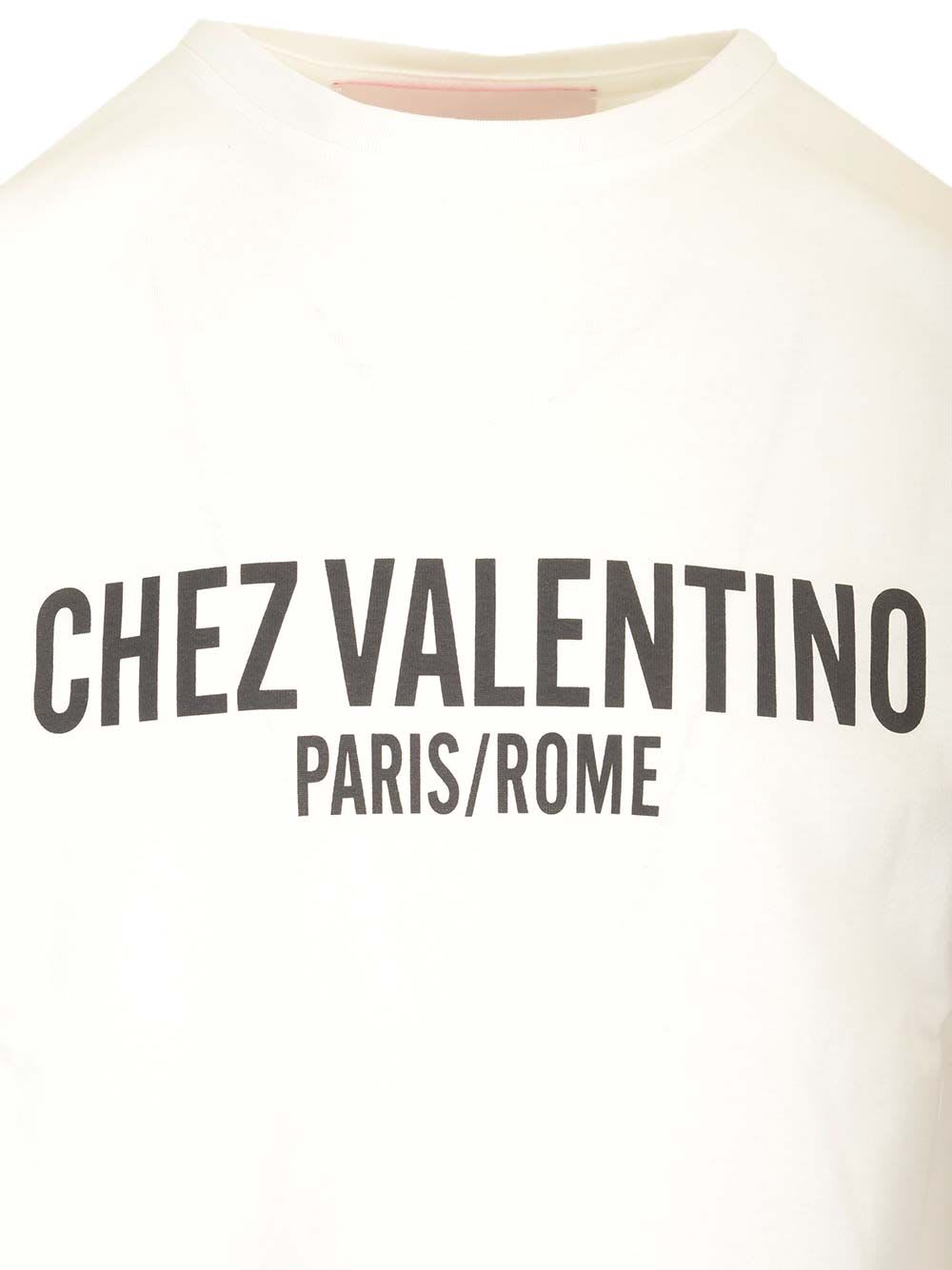 Valentino Cotton Crew Neck T-shirt With Graphic Print In Ivory