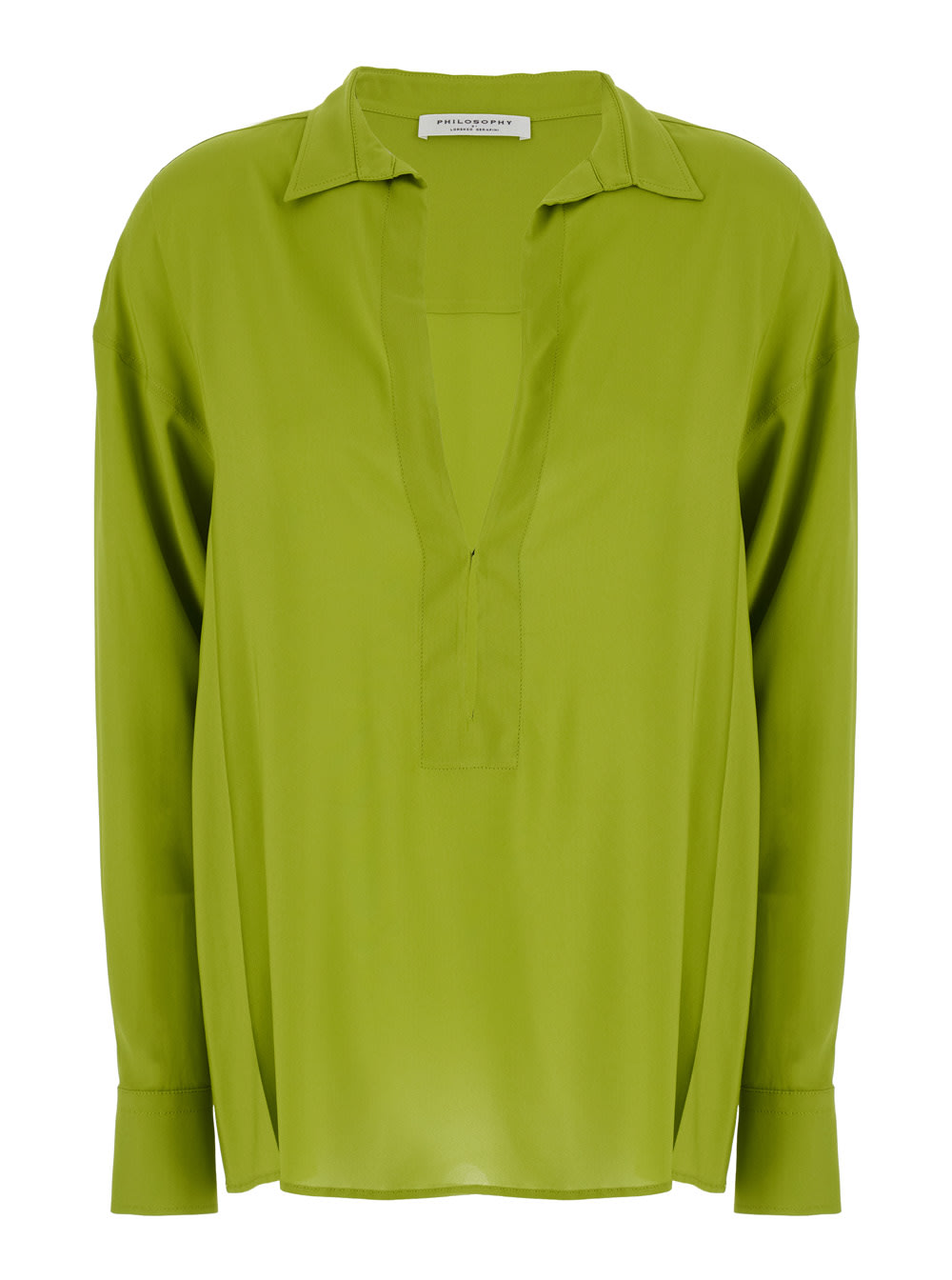 PHILOSOPHY DI LORENZO SERAFINI GREEN SHIRT WITH OPEN COLLAR AND V NECK IN STRETCH VISCOSE WOMAN 