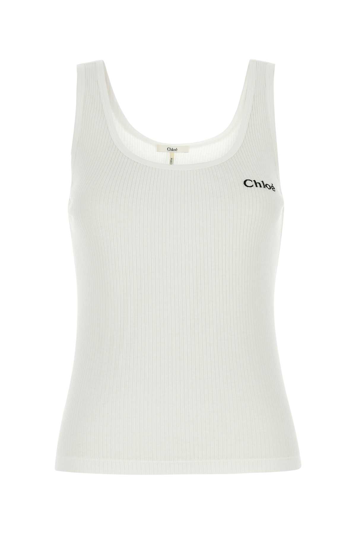 Chloé Women Logo Cotton Tank Top In White
