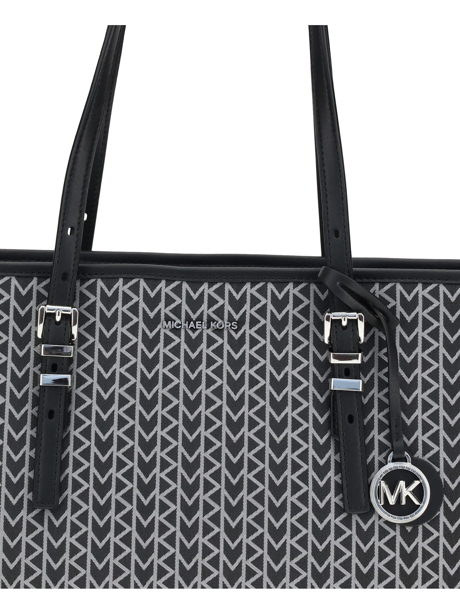 Michael Kors Quinn Large Mk2000 Logo Jacquard Tote Bag In Black