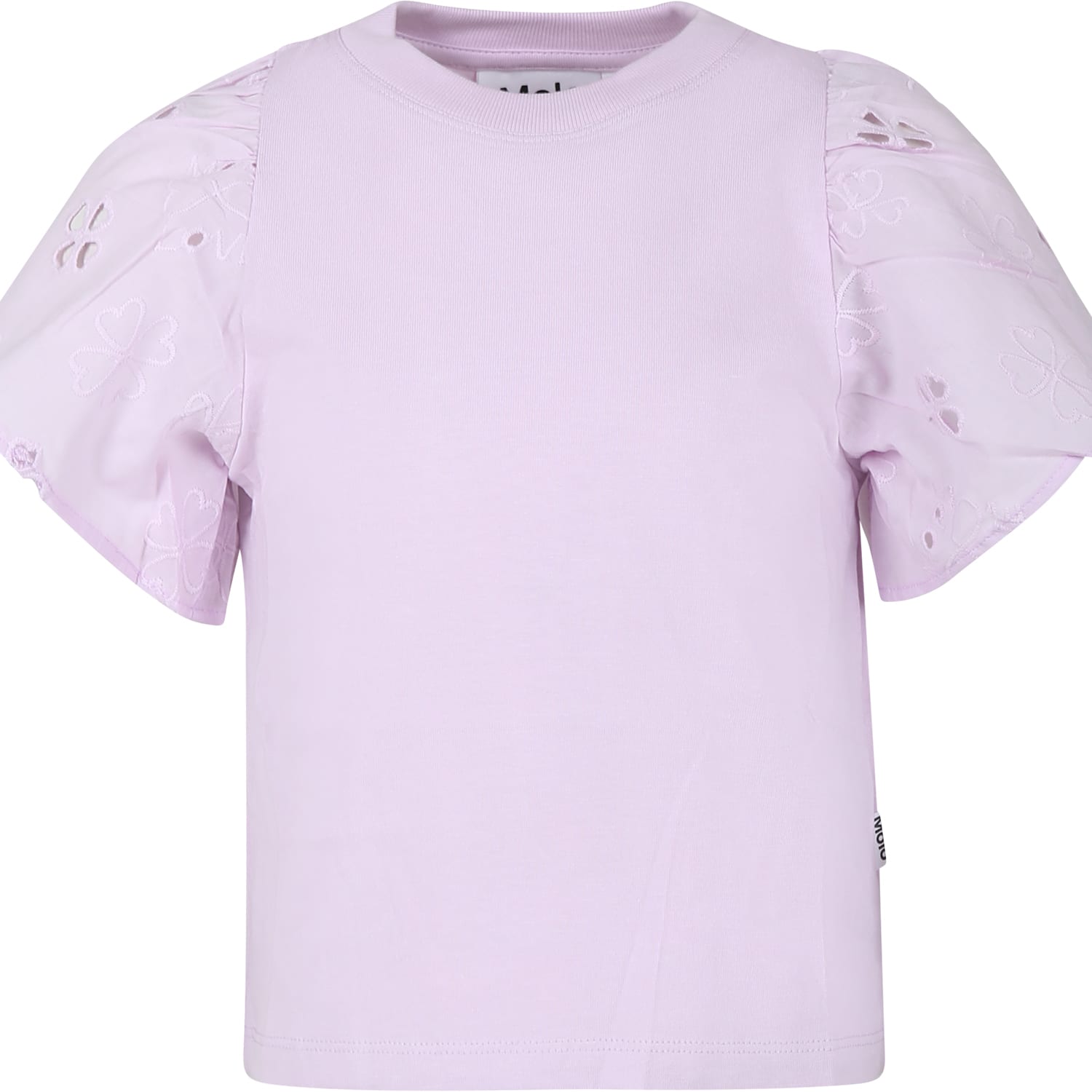 Molo Kids' Pink T-shirt For Girl With Macramé Lace