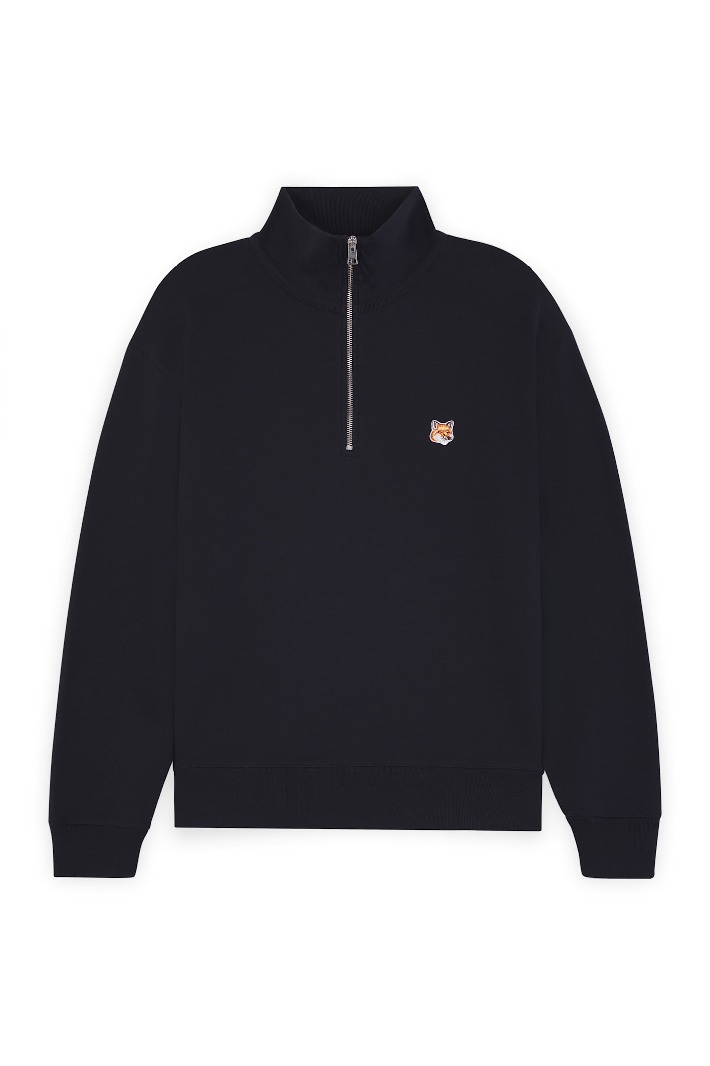 Maison Kitsuné Fox Head Patch Comfort Half Zip Sweatshirt In Black