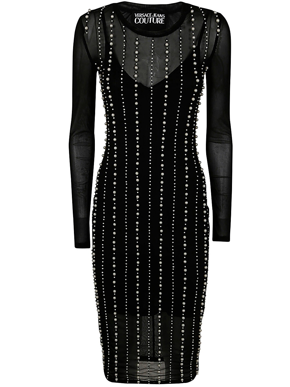 Shop Versace Jeans Couture Pearl Embroidered Midi Dress In Black