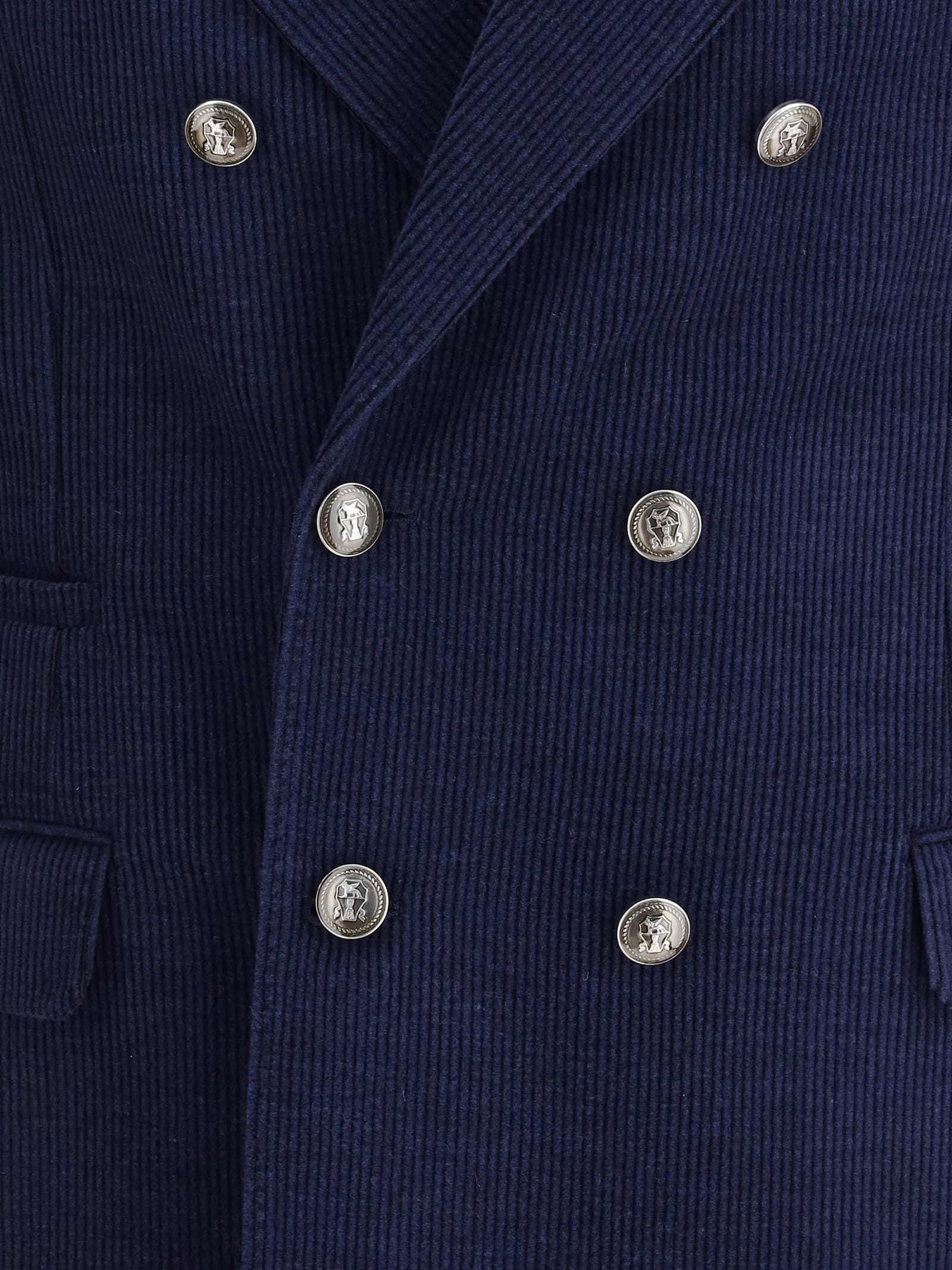 Brunello Cucinelli Double-breasted Herringbone Linen Blazer In Blue