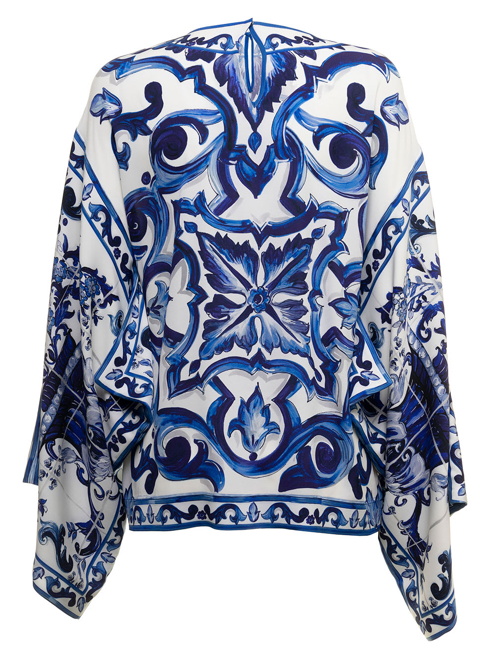 Shop Dolce & Gabbana Womans Maiolica Printed Silk Shirt Blouse In Tn Blu/bco