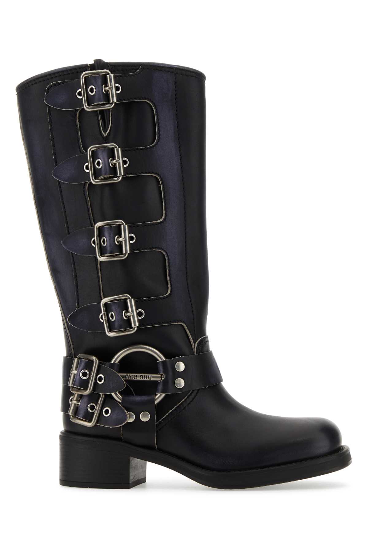 Shop Miu Miu Black Leather Boots In Nero