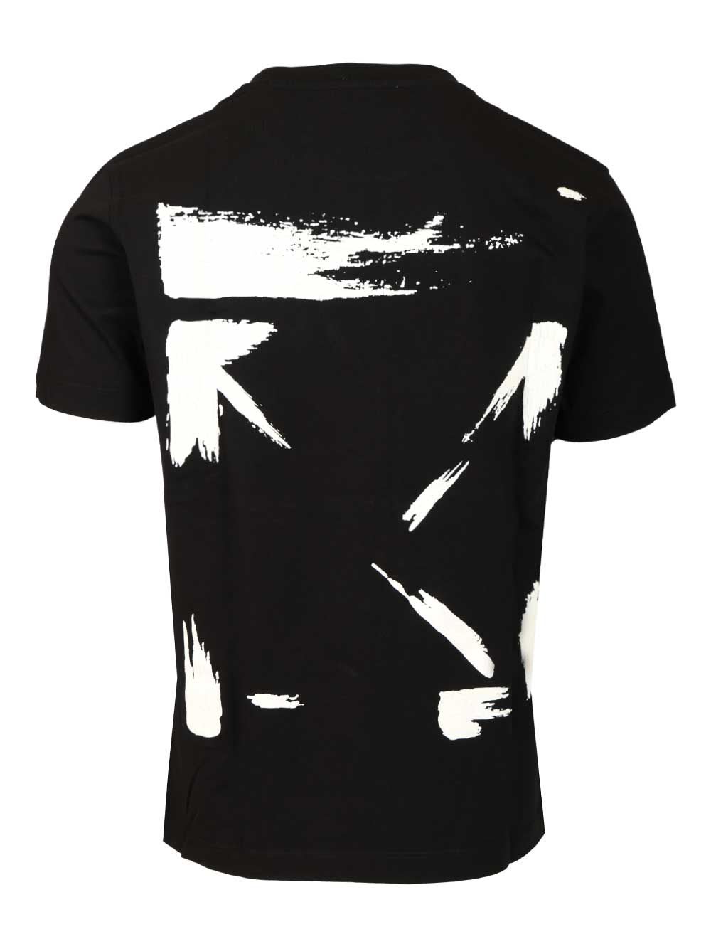 Off-white Short-sleeve Black T-shirt With Abstract Brushstroke Design In Black