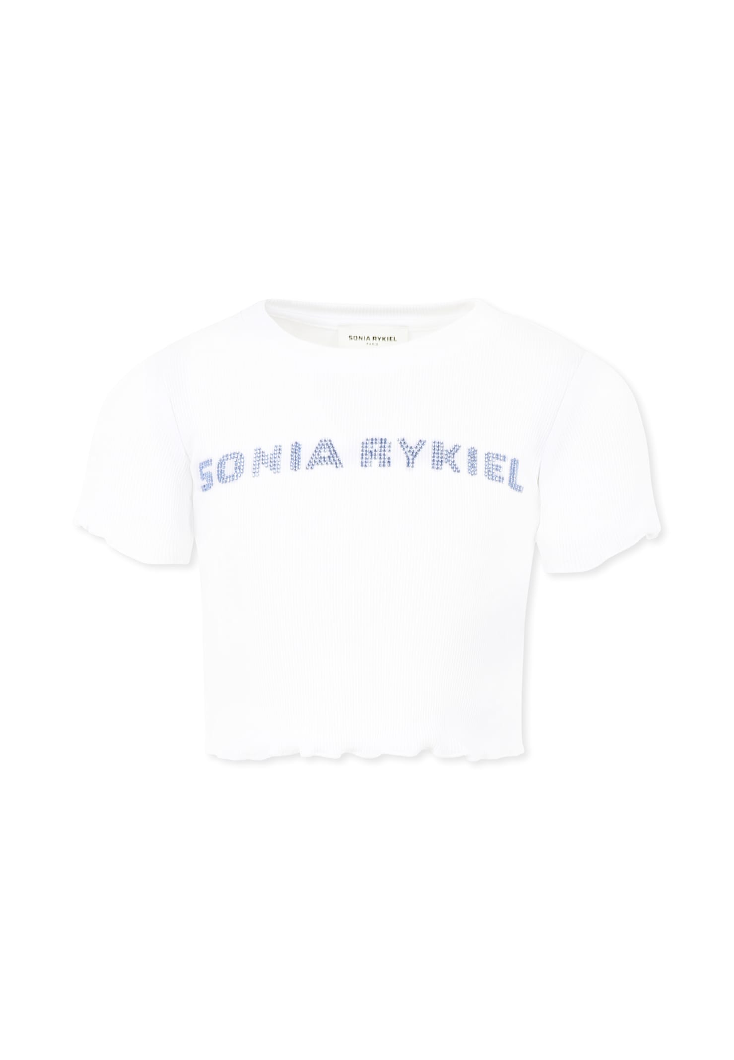 RYKIEL ENFANT WHITE CROP T-SHIRT FOR GIRL WITH LOGO