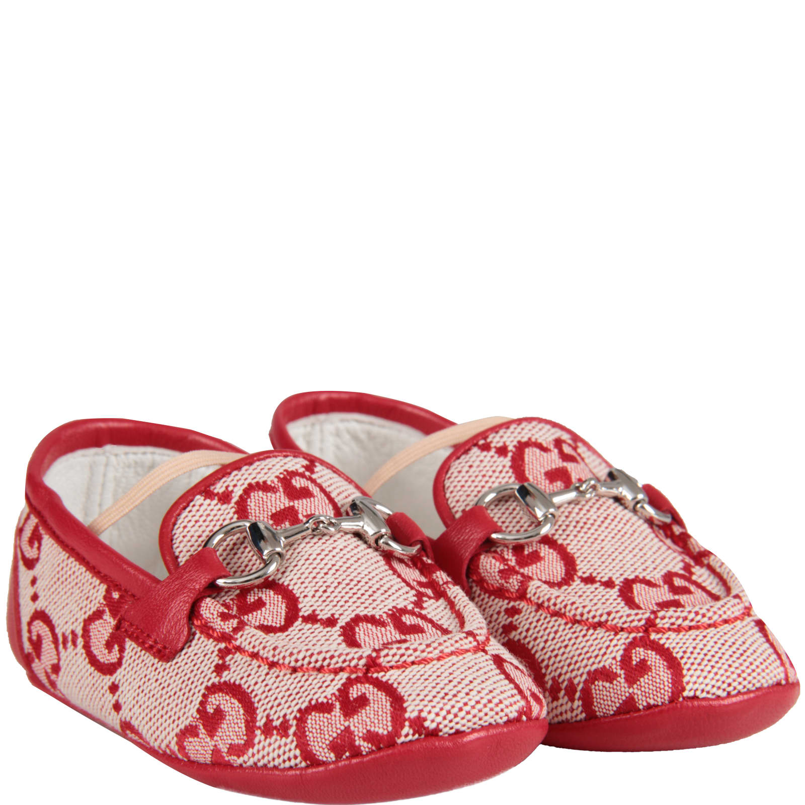 GUCCI RED LOAFERS FOR BABY BOY WITH GG AND HORSEBIT