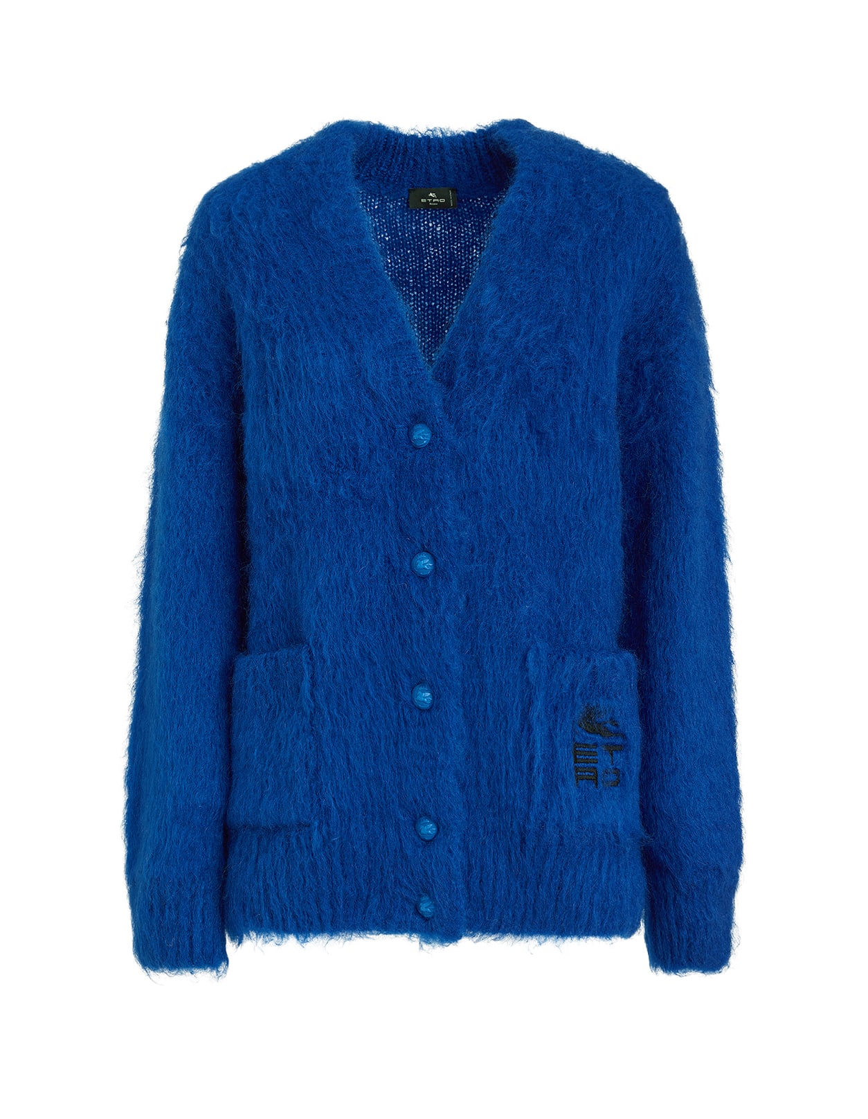 Woman Blue Mohair Blend Cardigan With Etro Cube Logo
