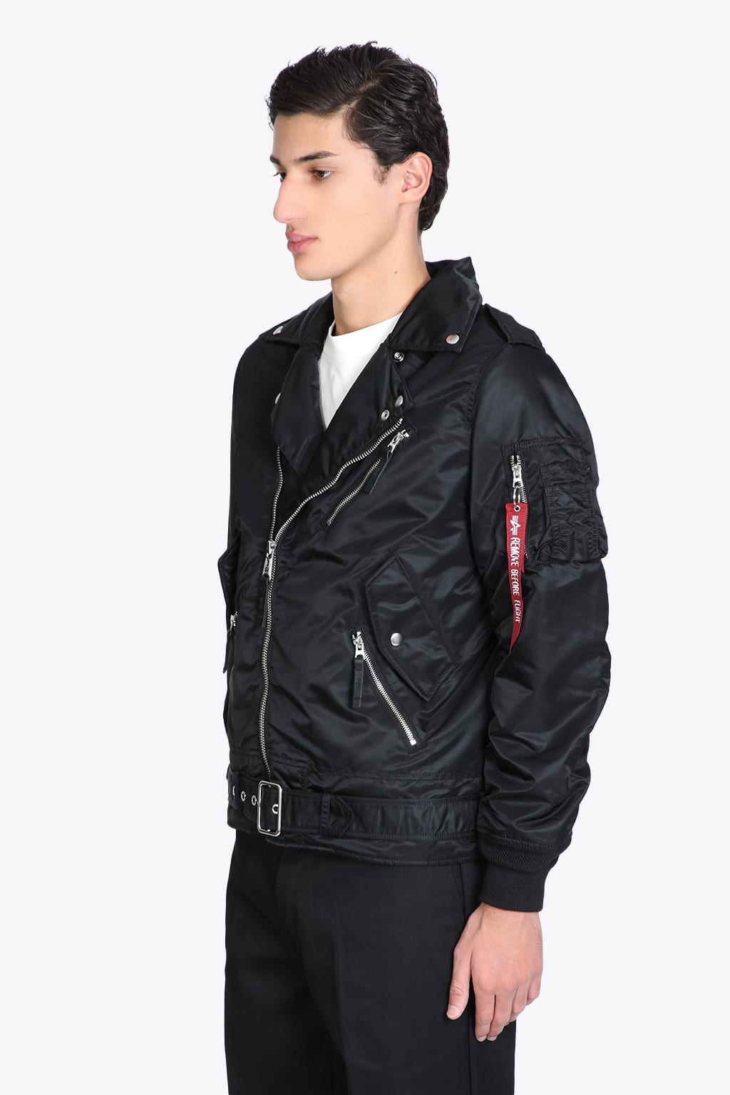 Alpha Industries Outlaw Jacket Black nylon biker jacket with belt - OUTLAW  JACKET | Smart Closet