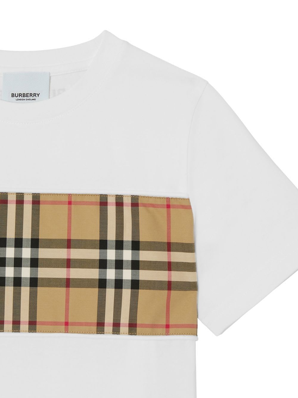 Shop Burberry Cedar Checked Band T-shirt In White