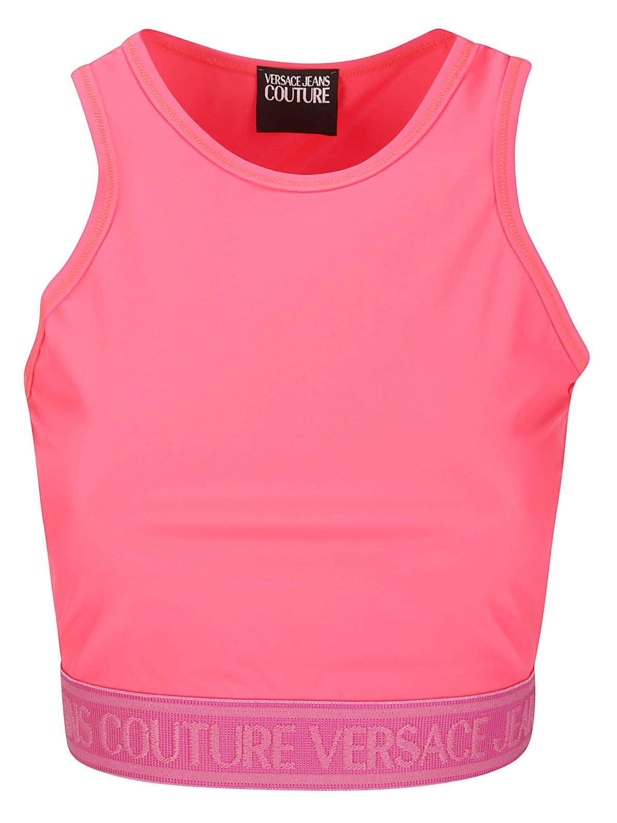 Shop Versace Jeans Couture Logo Underband Racerback Top In Hot Pink