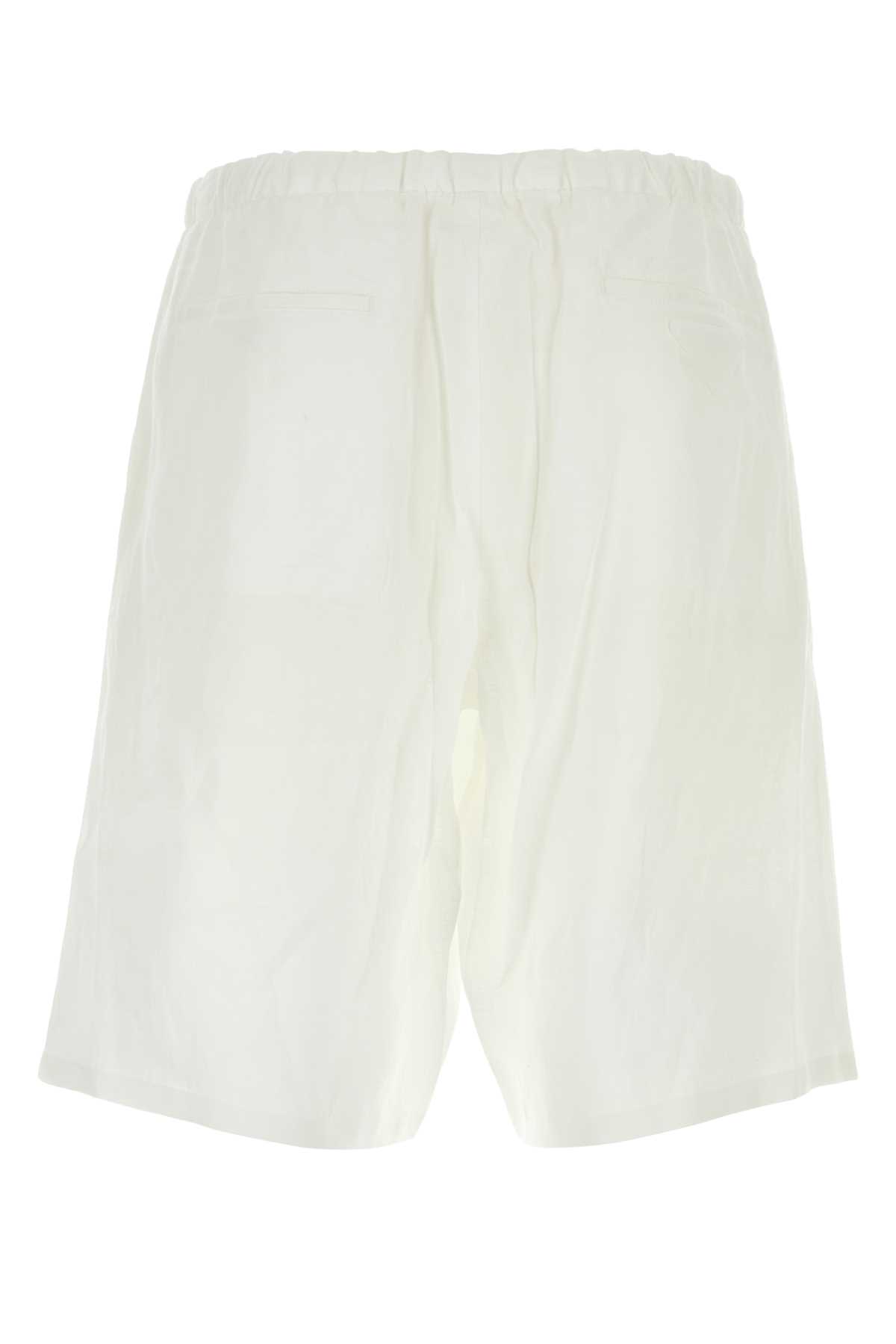 Shop Prada White Linen Bermuda Shorts In Bianco