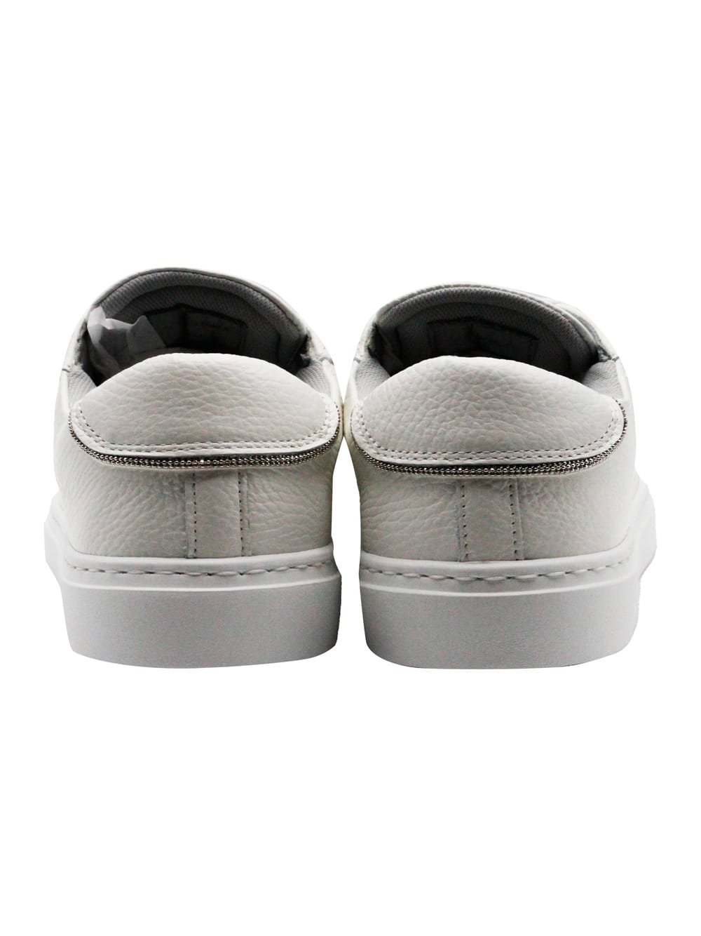 Shop Fabiana Filippi Sneakers In Soft Textured Leather With Rows Of Monili On The Back. Lace Closure In White