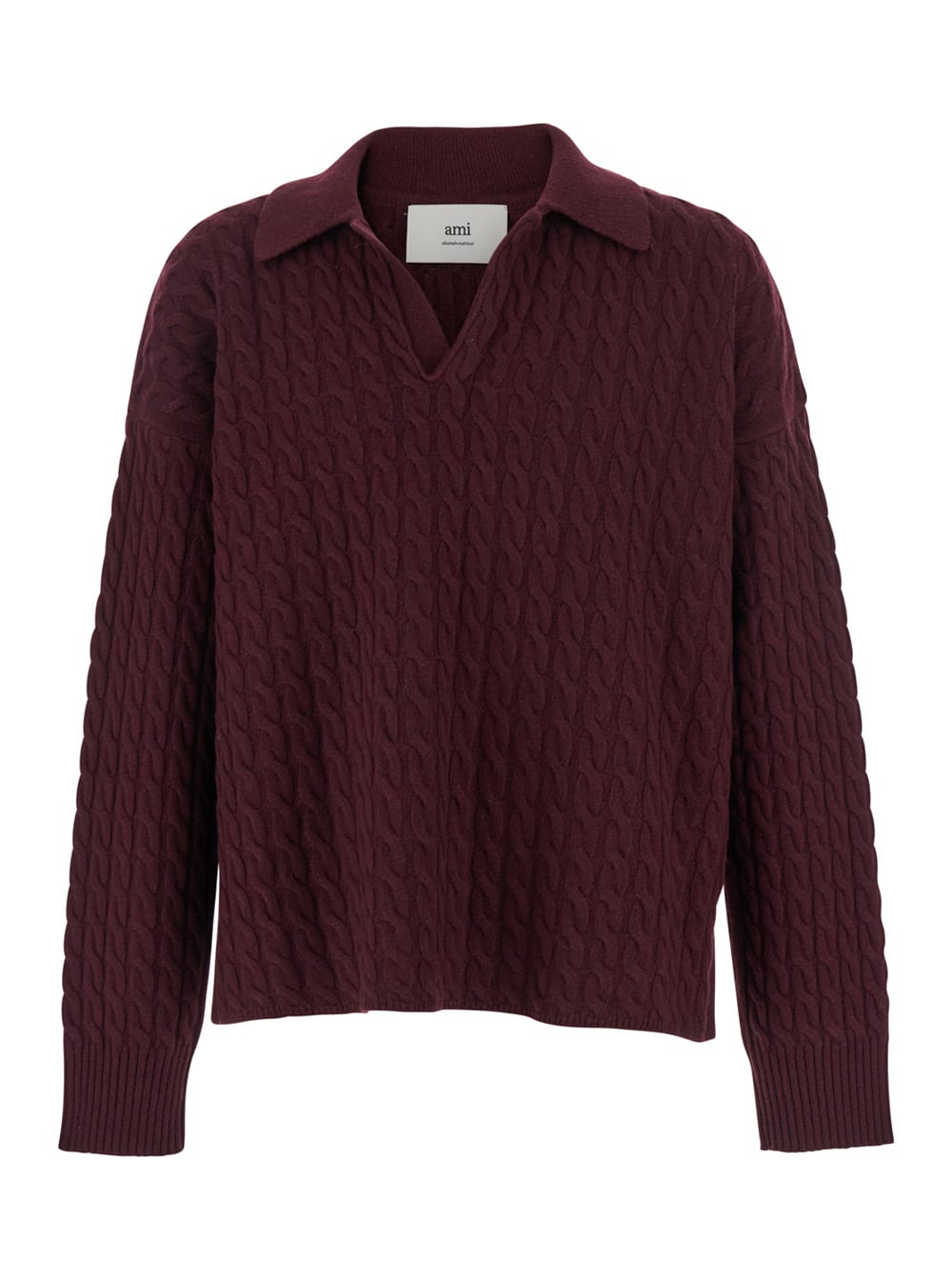 Ami Alexandre Mattiussi Bordeaux Polo Shirt With Woven Design In Wool Woman In Burgundy