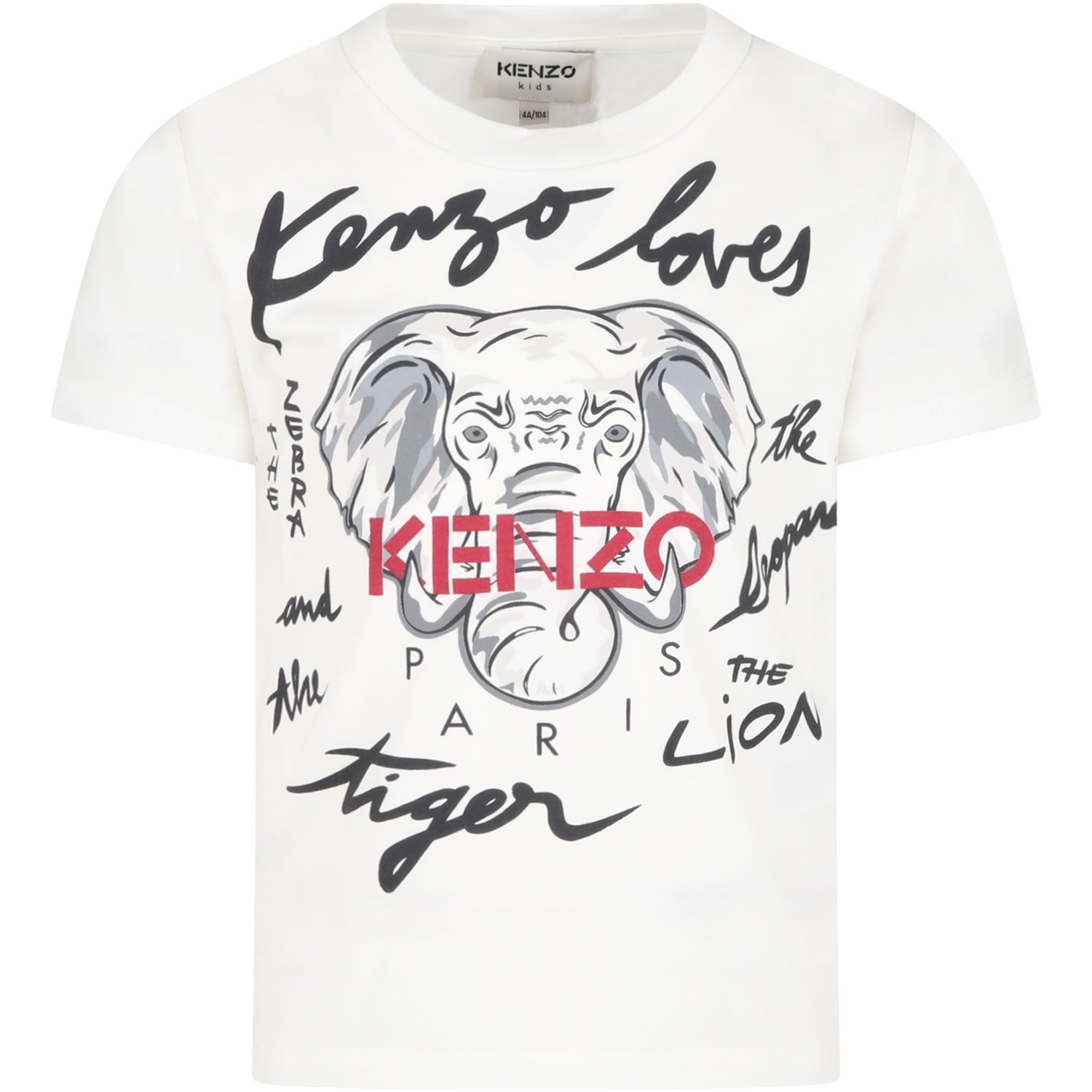 Kenzo Kids White T-shirt For Kids With Elephant