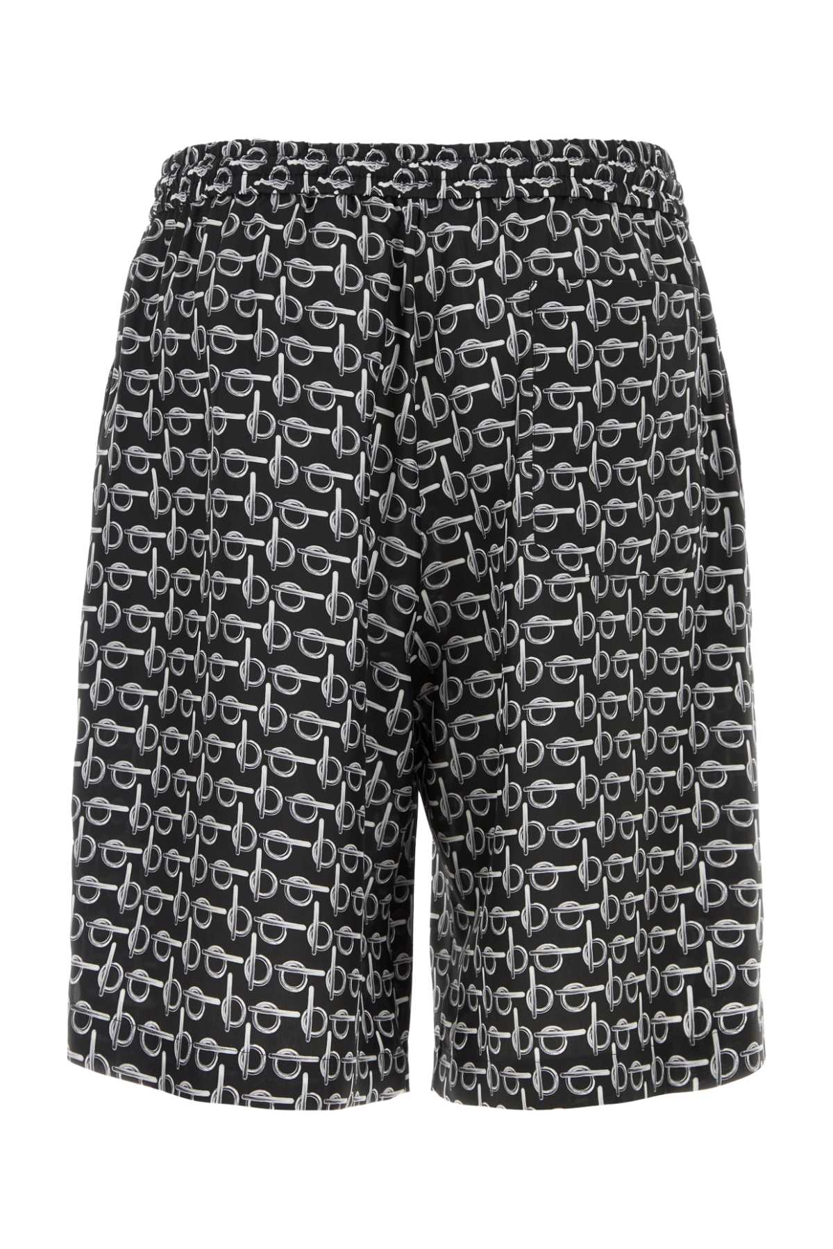 Shop Burberry Printed Silk Bermuda Shorts In Silverblack