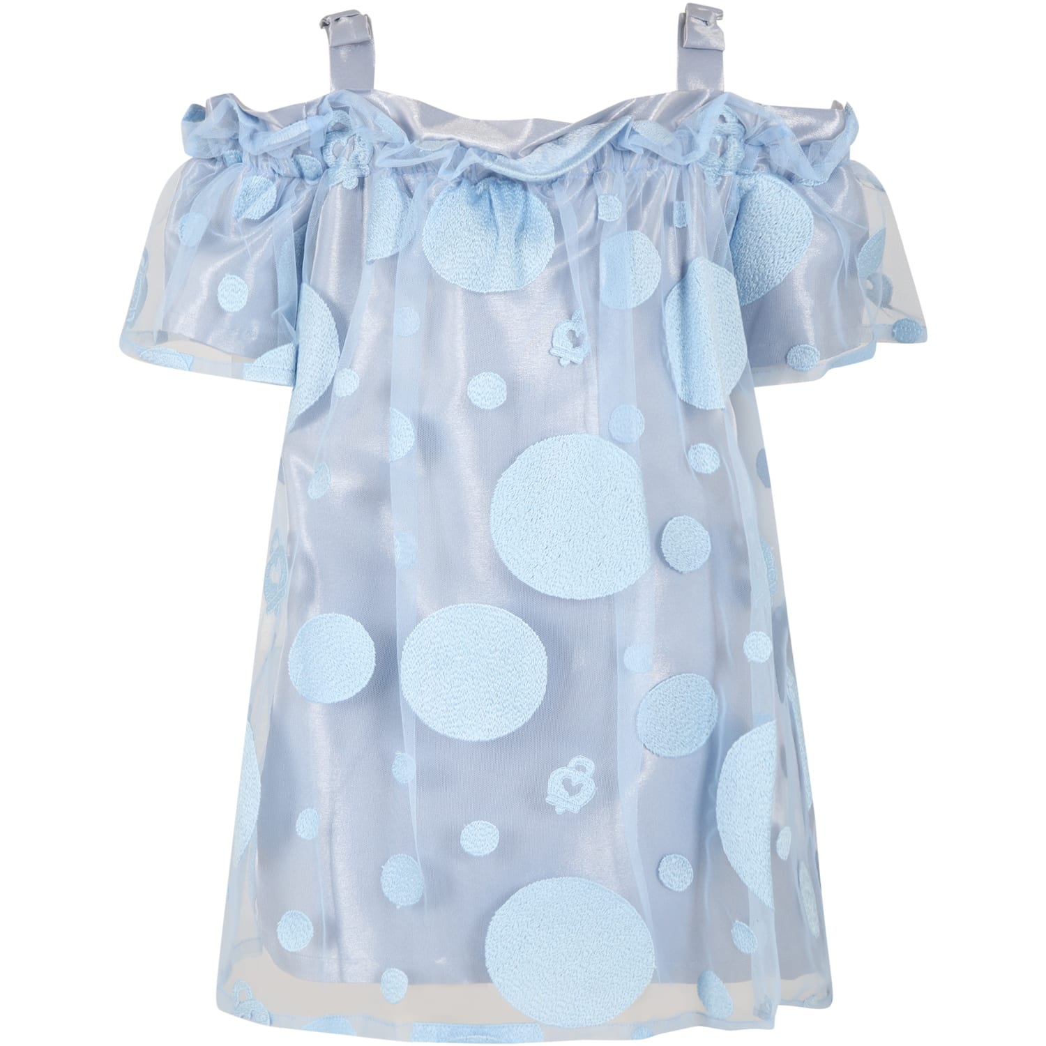 Simonetta Light Blue Dress For Girl With Embroidery