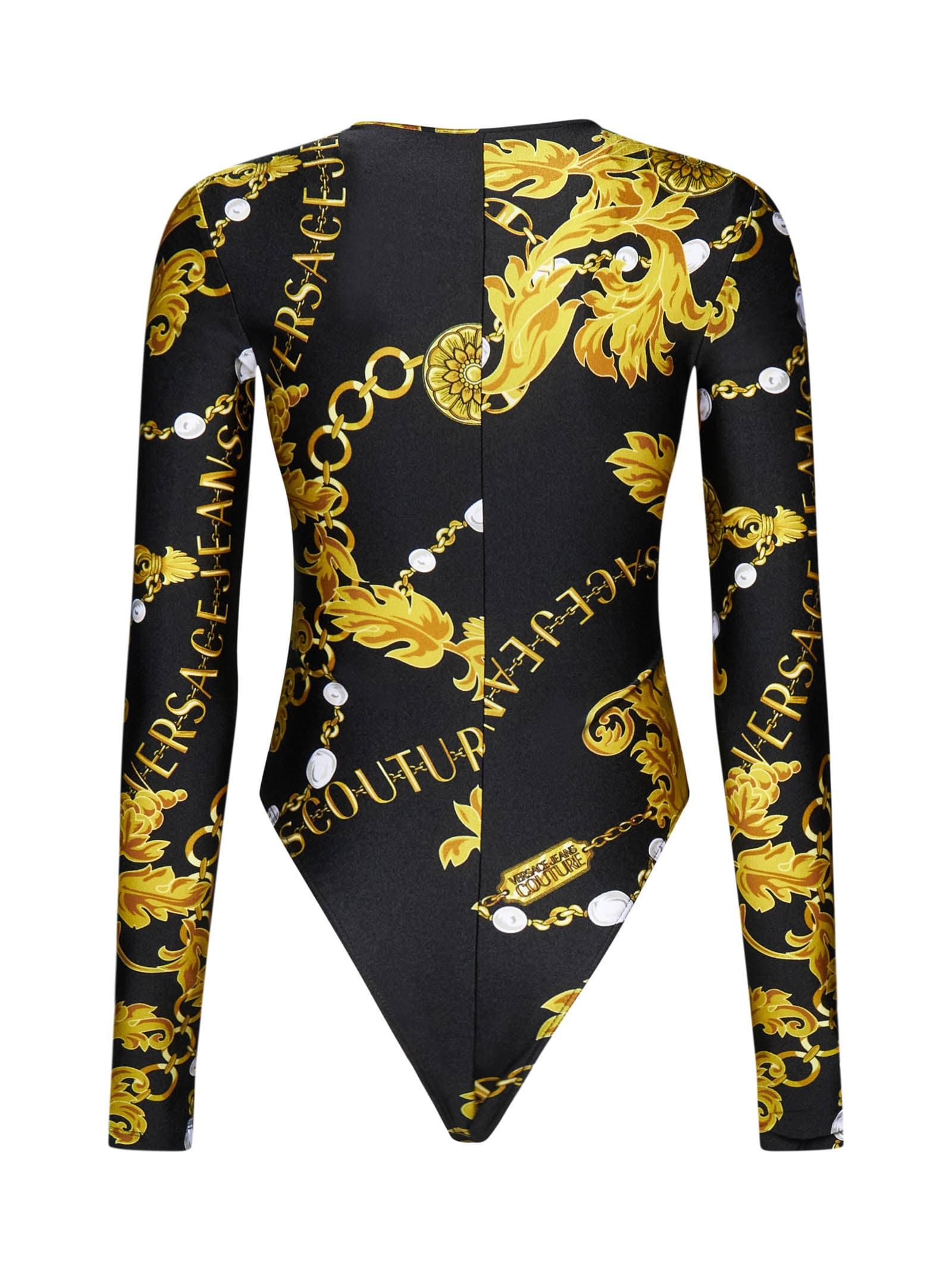 Versace Jeans Couture Black Long-sleeved Bodysuit In Black/gold