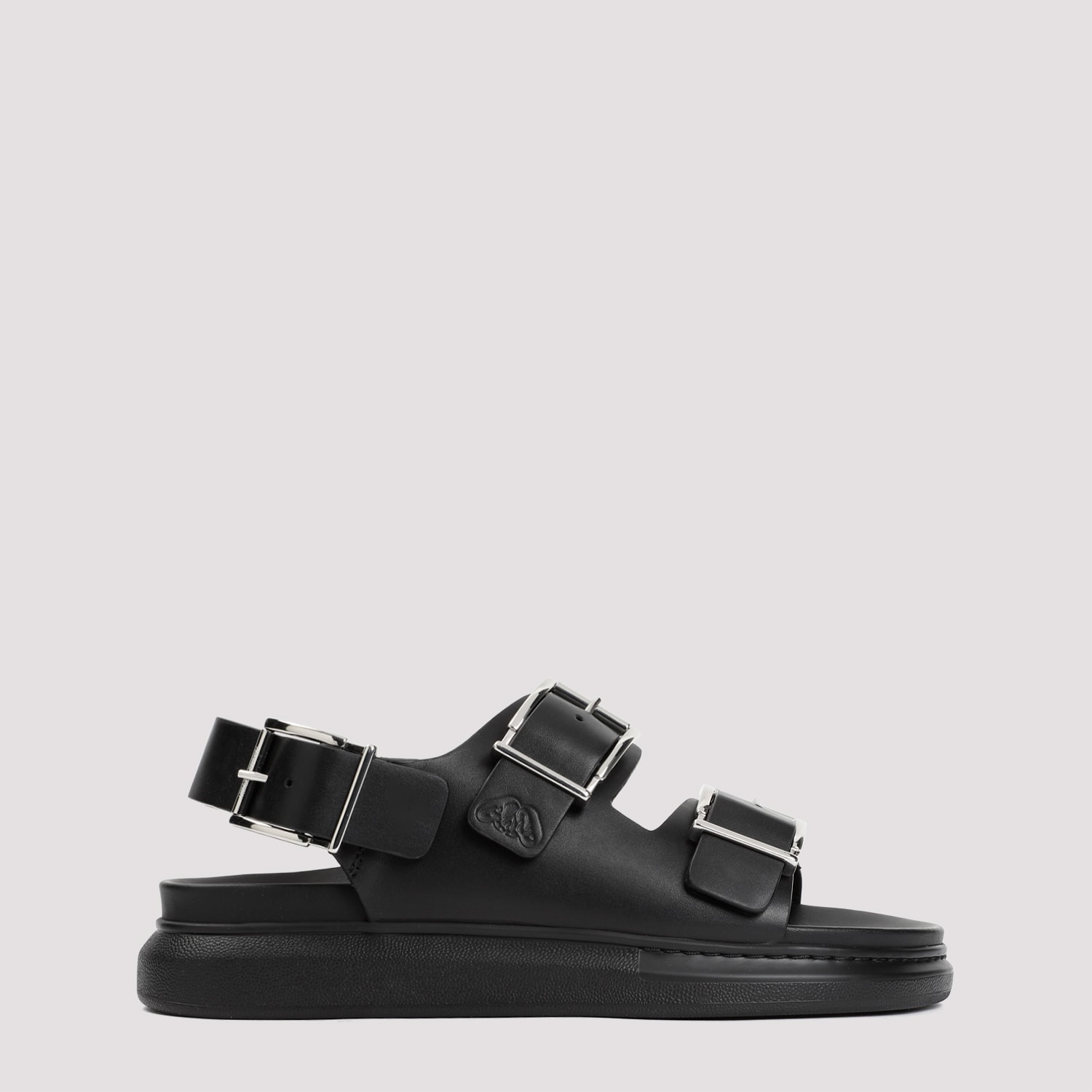 Shop Alexander Mcqueen Hybrid Double Buckle Sandals In Blac Silver