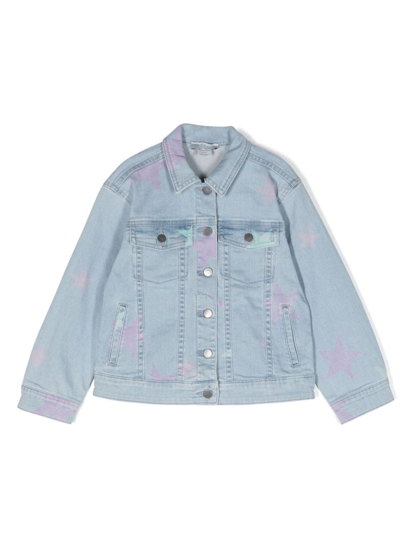 Stella Mccartney Denim Jacket For Girl With All-over Stars In Azzurro