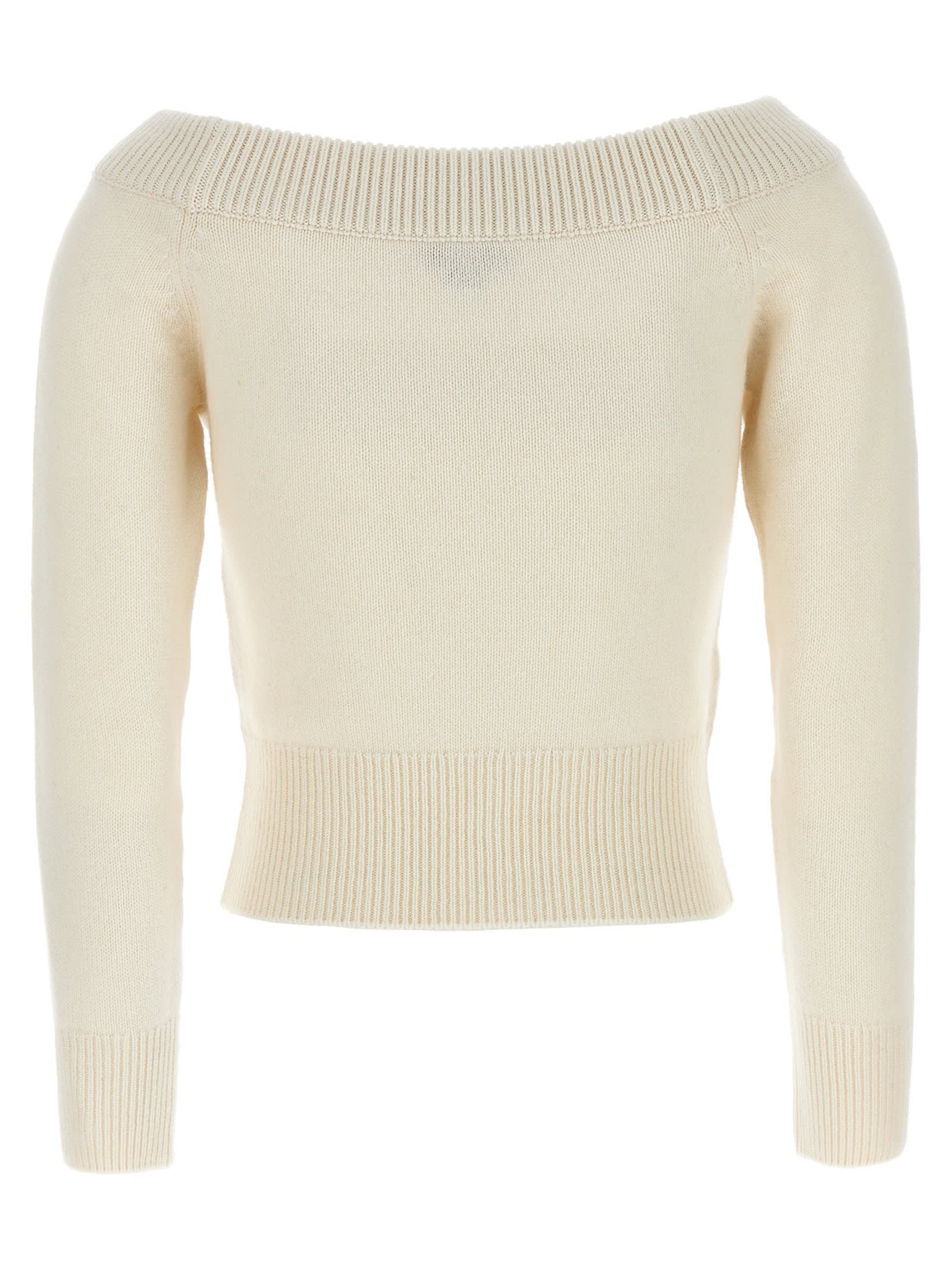 Alexander Mcqueen Off-the-shoulder Wool And Cashmere-blend Sweater In Bianco