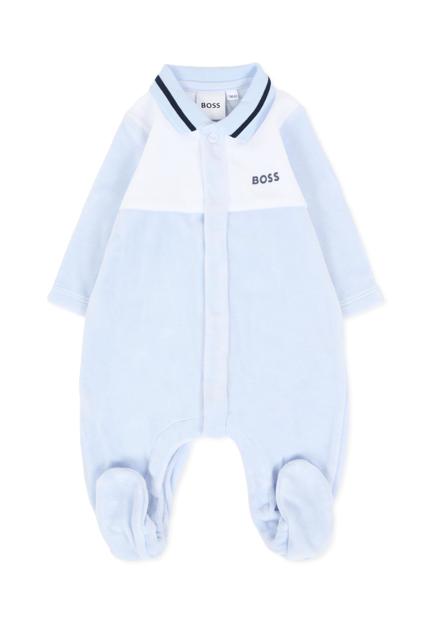 Hugo Boss Light Blue Babygrow For Baby Boy With Logo In Blue