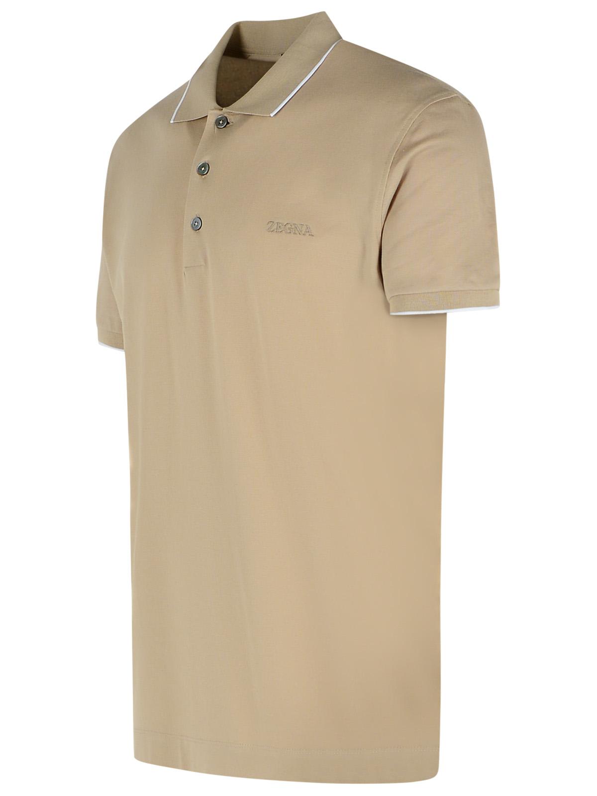 Shop Zegna Beige Cotton Polo Shirt