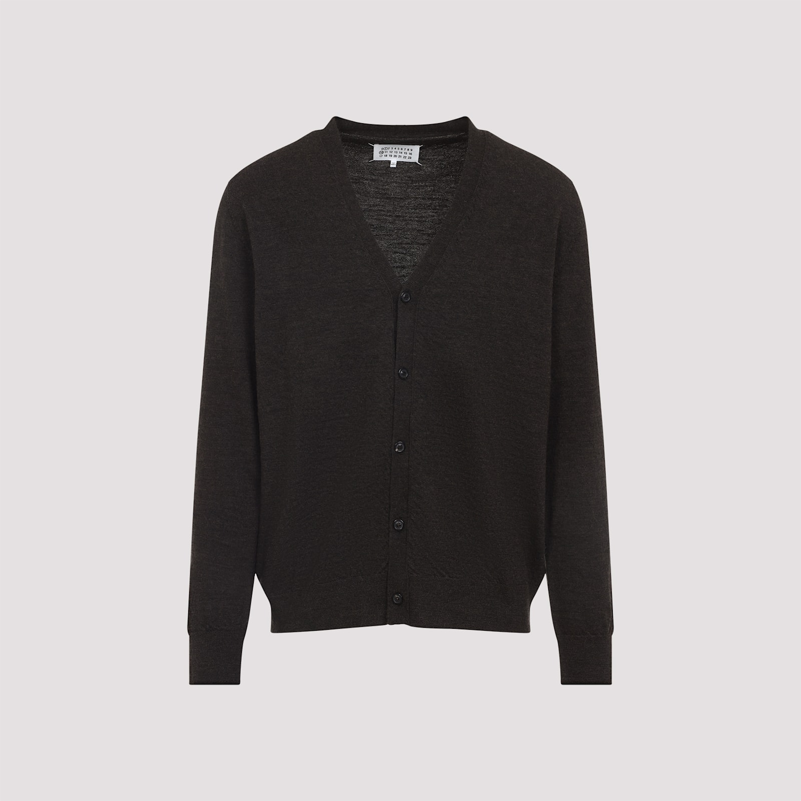Maison Margiela Brown Wool Cardigan With Suede Elbow Patches In Black