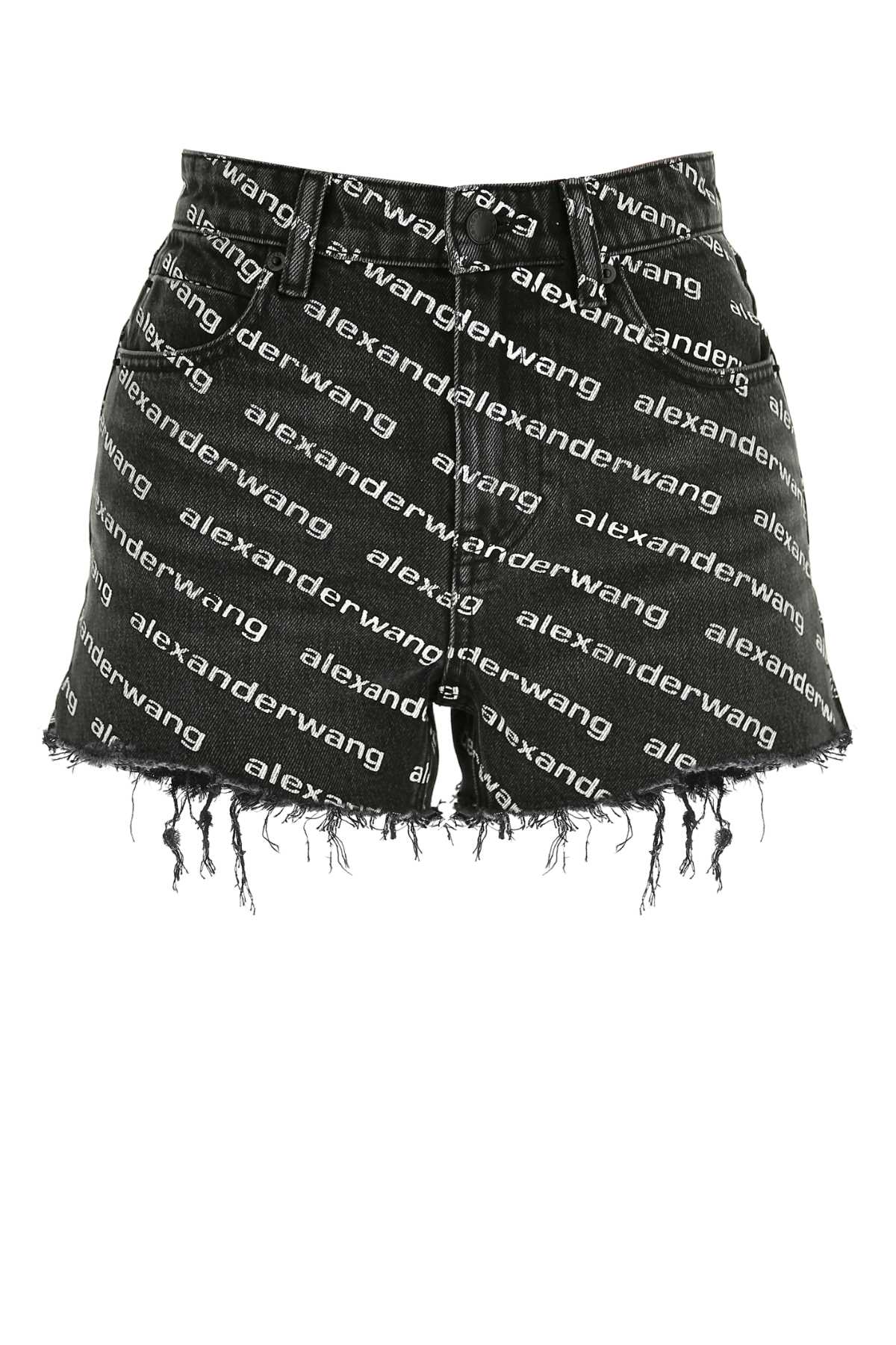 Shop Alexander Wang Printed Denim Shorts In Greyagedwhite
