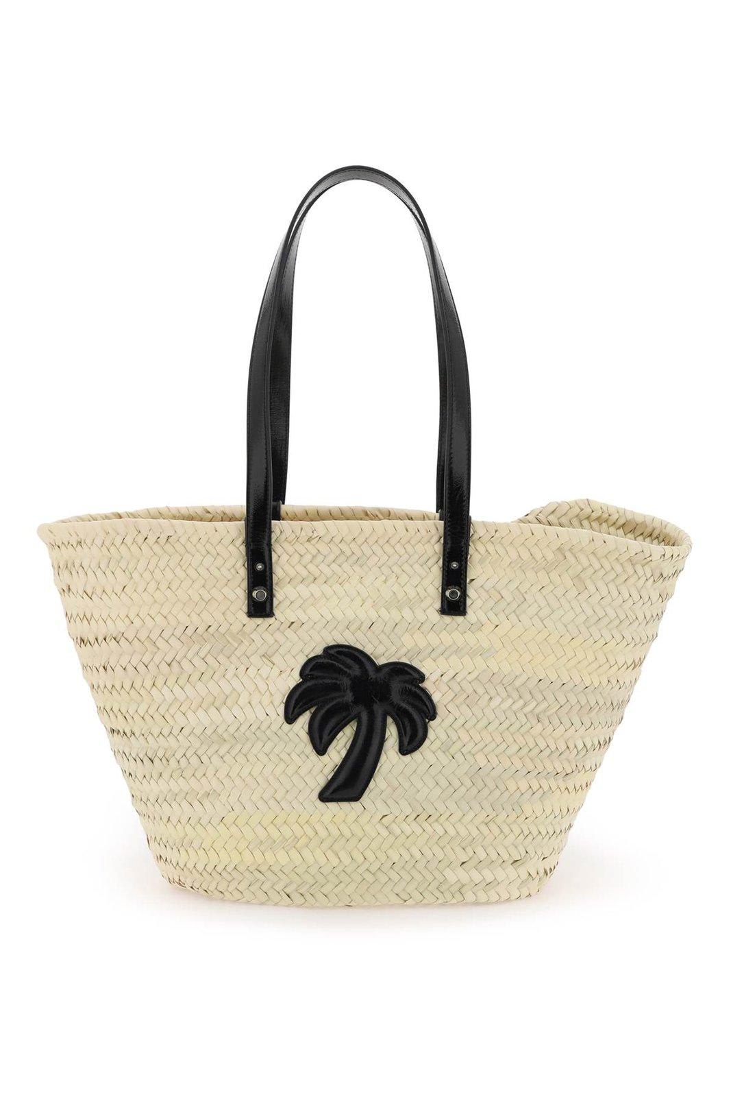 Palm Angels Palm Patch Interwoven Basket Bag In Black