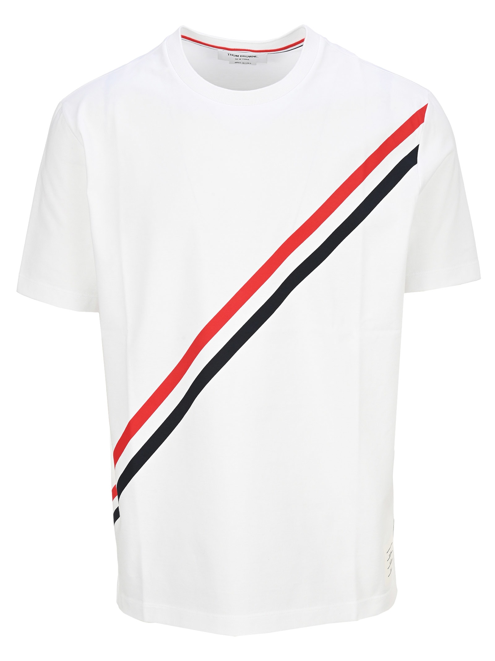 Thom Browne Printed Rwb Stripe Cotton Jersey T-shirt In White