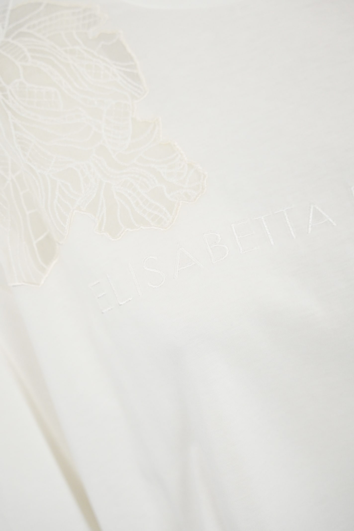 Elisabetta Franchi Cropped T-shirt With Embroidery In Gesso