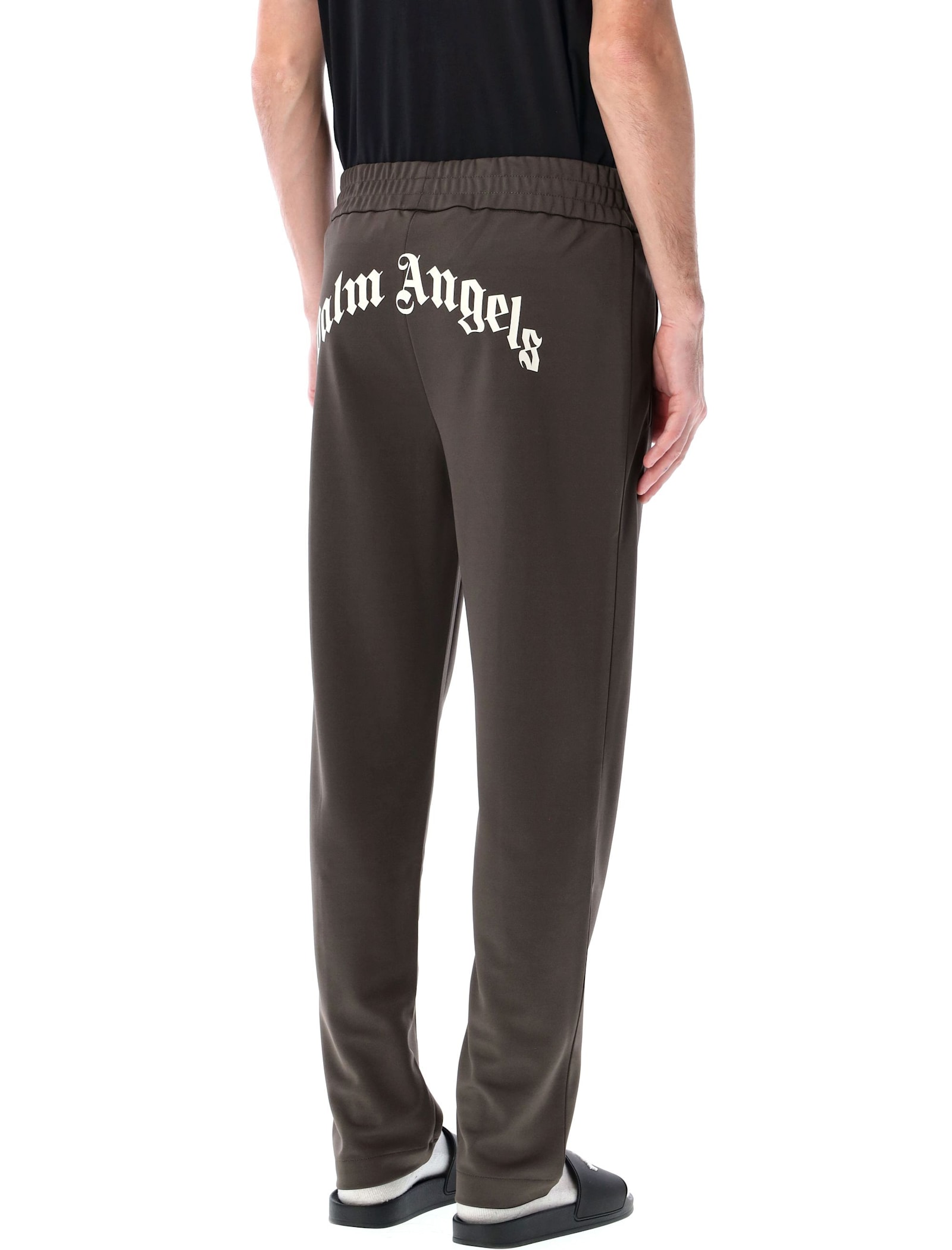 Palm Angels Gray Curved Logo Track Pants In Grey