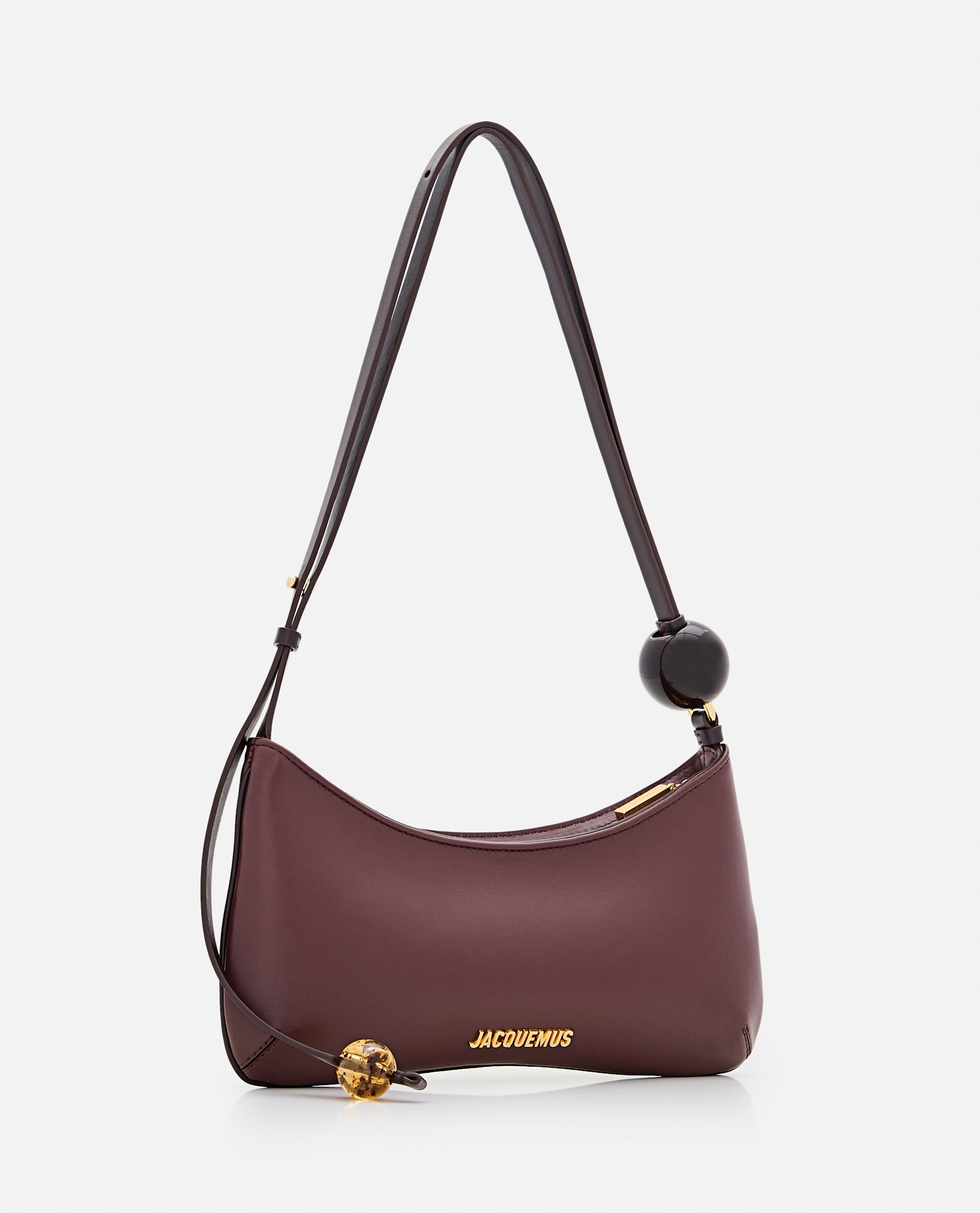 Jacquemus Le Bisou Perle Leather Shoulder Bag In Burgundy