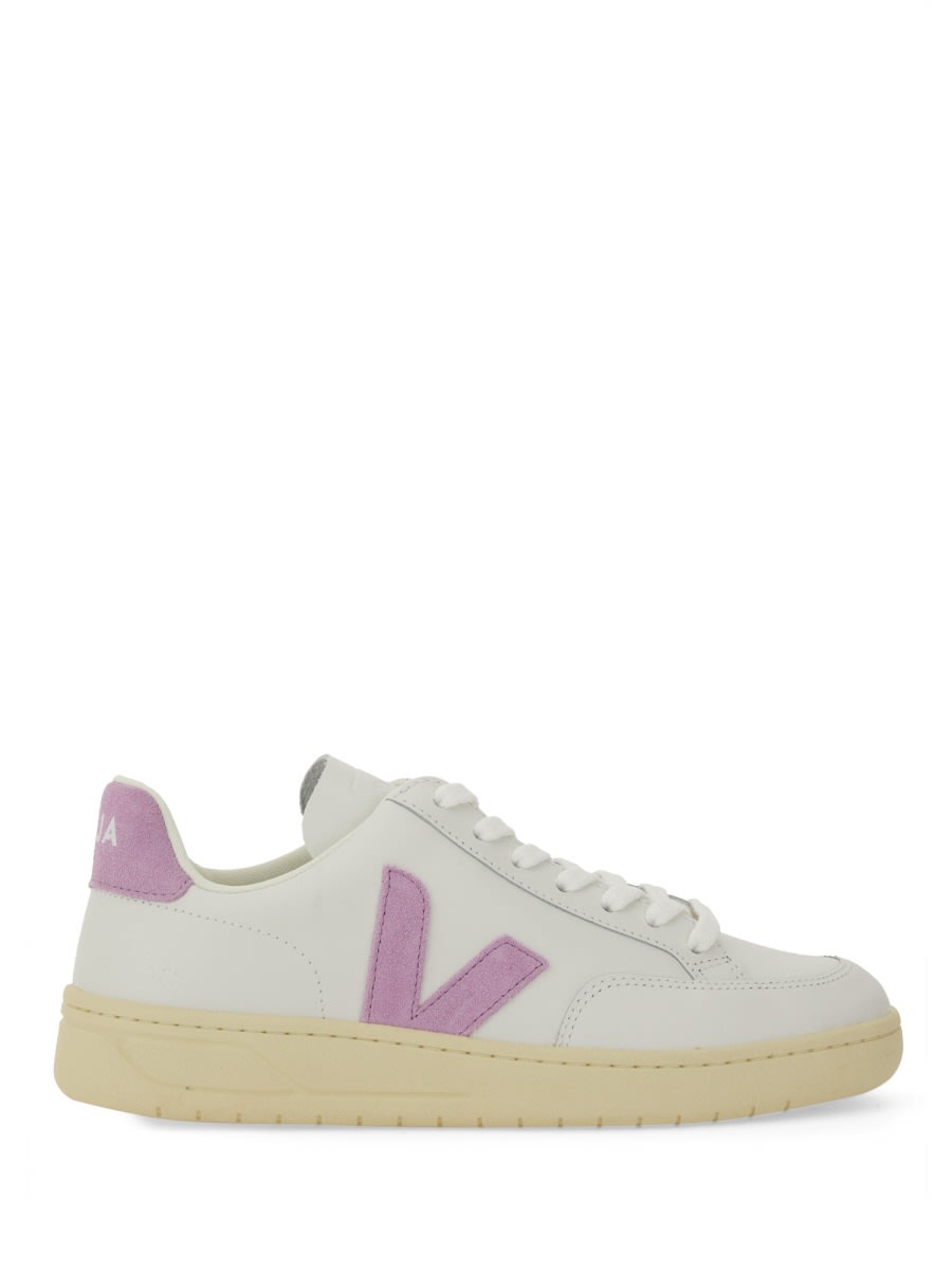 Veja V-12 Leather Sneakers White And Orchid Color