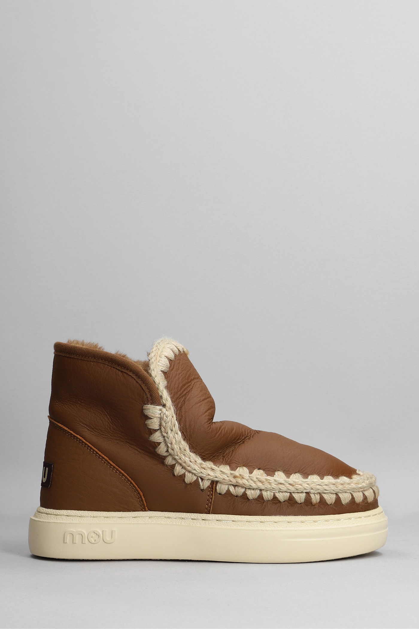 Mou Eskimo Sneaker Bold Low Heels Ankle Boots In Leather Color Leather