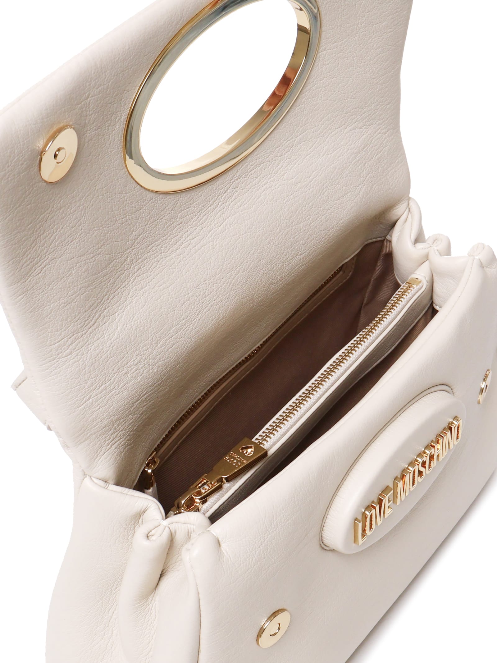 Shop Love Moschino Handbag With Front Logo In White