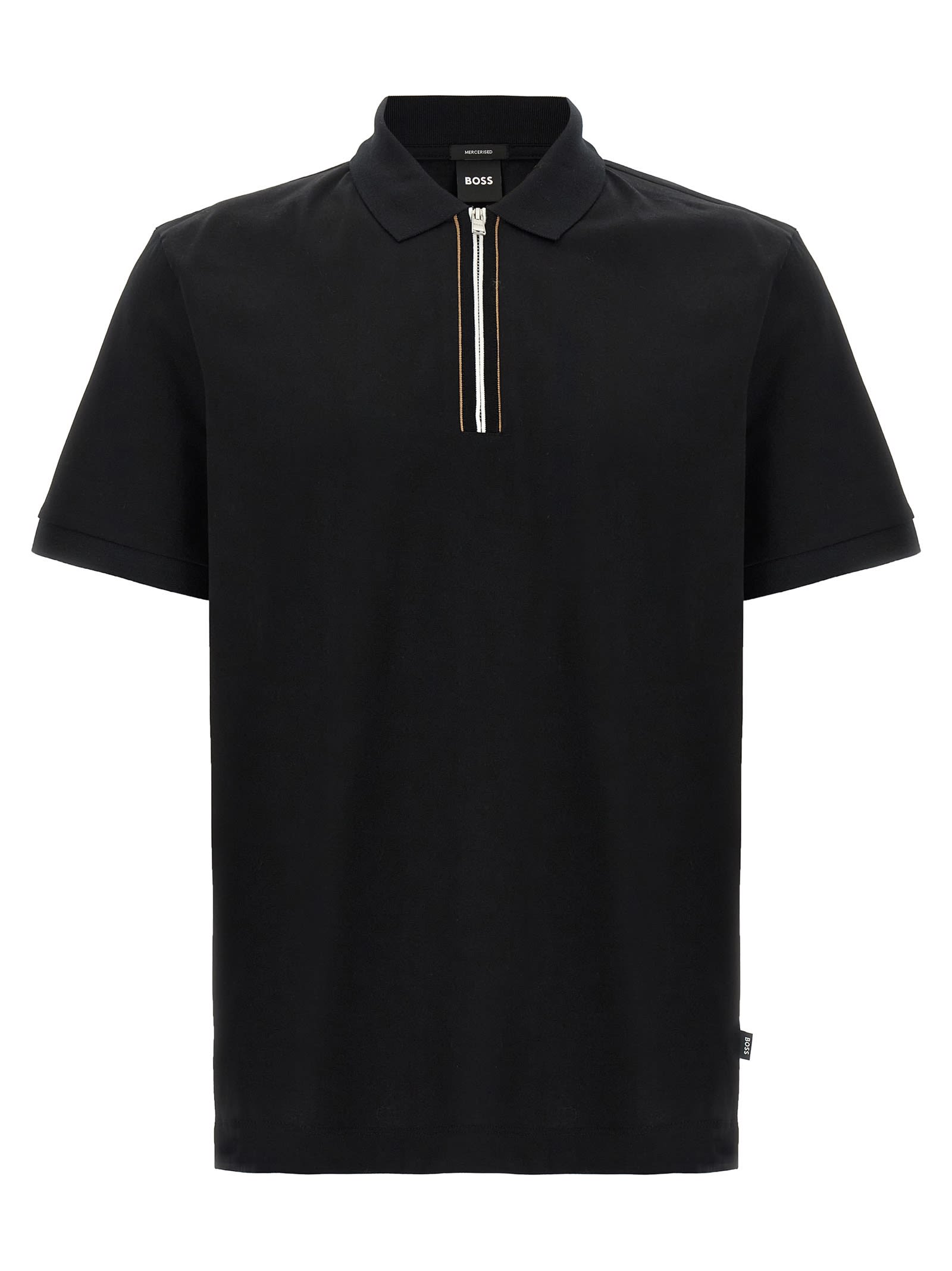 Hugo Boss Mercerized Cotton Polo Shirt With Contrast Zip In Black