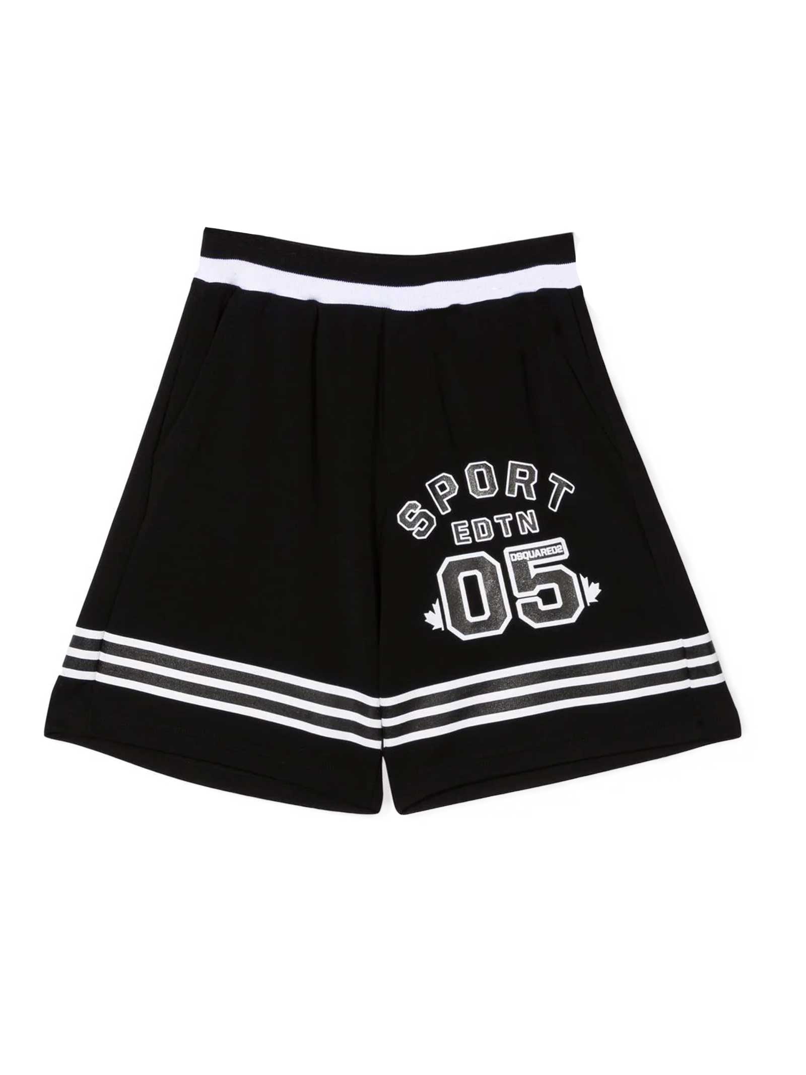 Dsquared2 Black Teen Bermuda Shorts With White Print Dsquared Kids