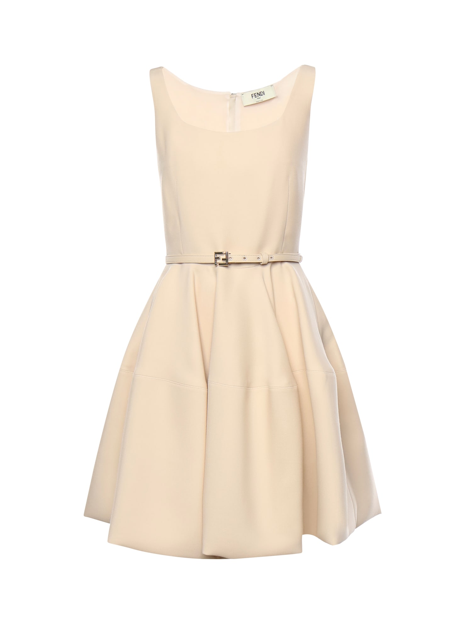 Fendi Wool And Silk Blend Mini Dress In Neutral