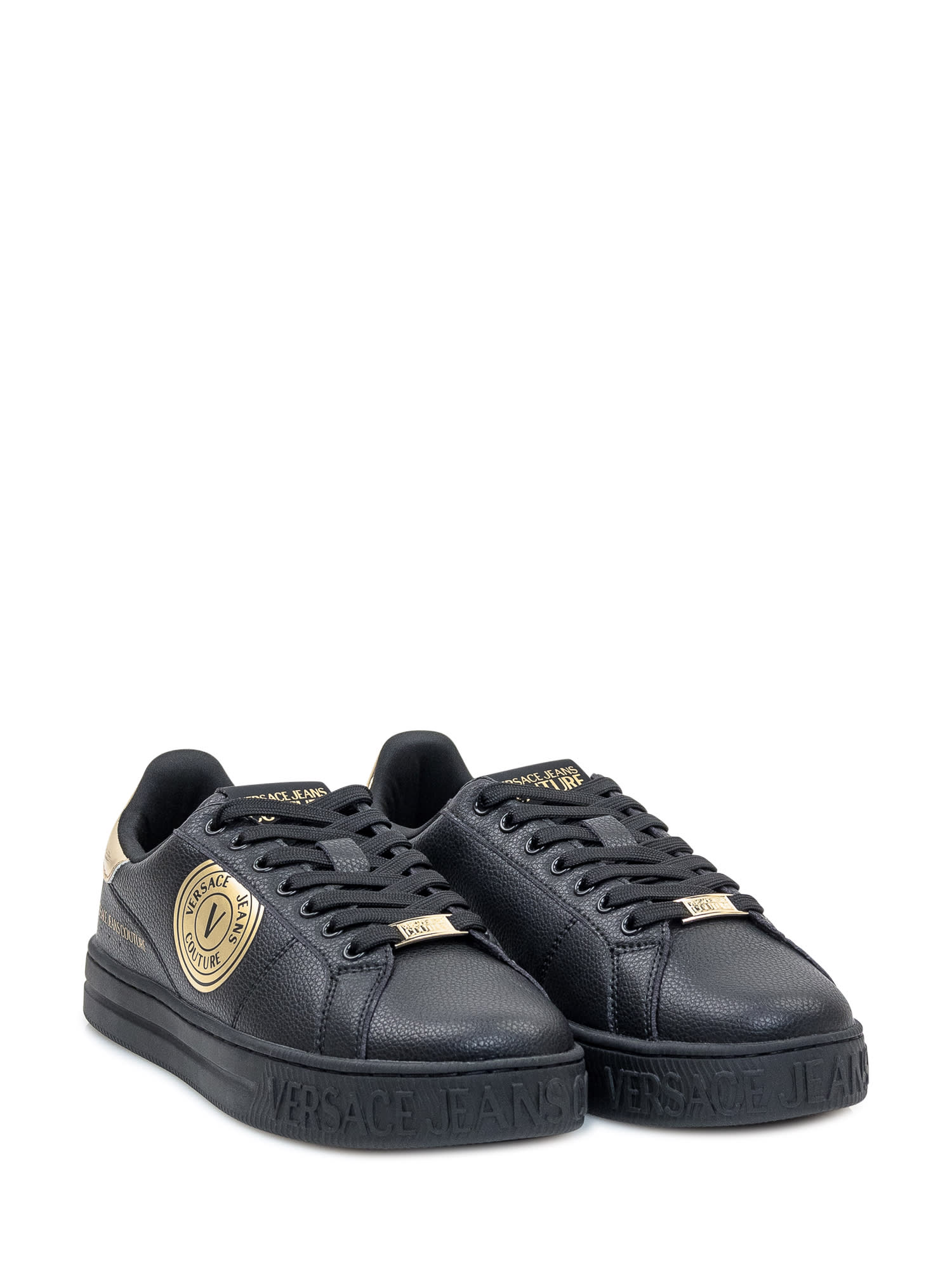 Shop Versace Jeans Couture Court Sneaker In Black/gold