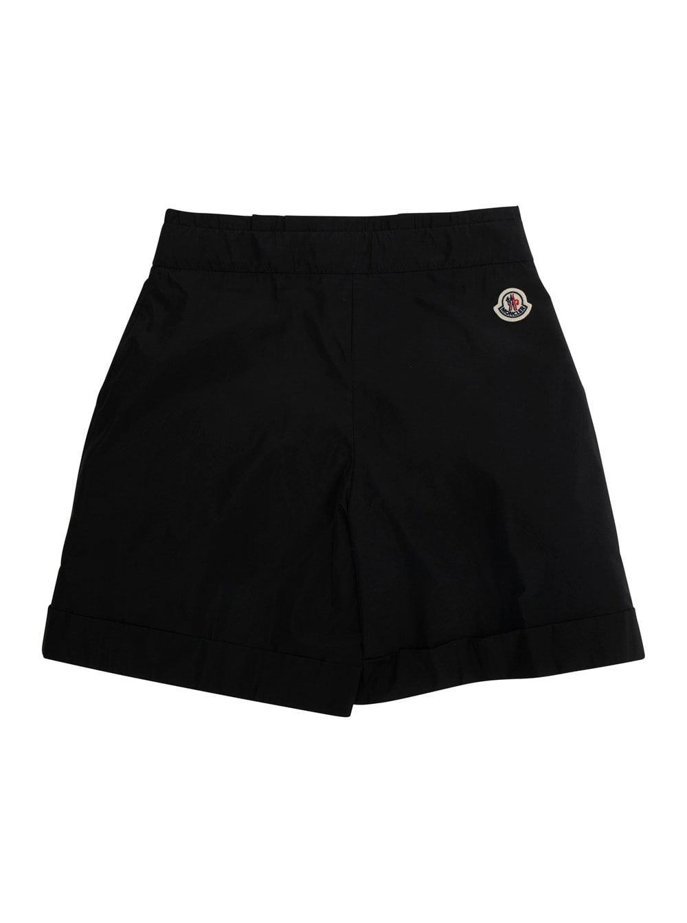 Moncler Black Shorts With Logo Patch On The Back In Techl Fabric Girl In Black