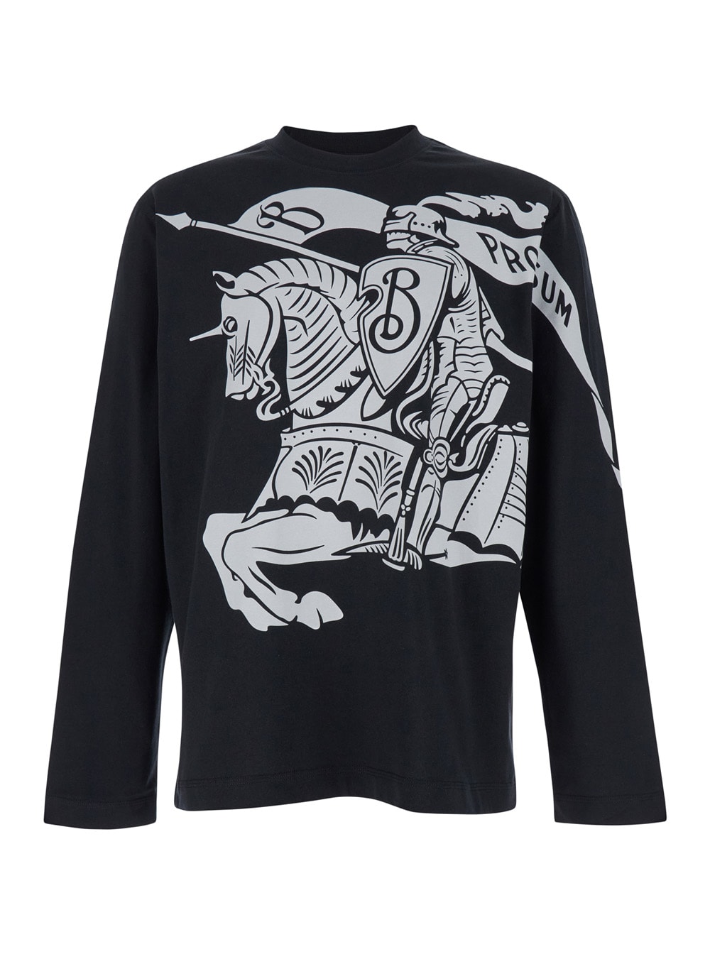 Shop Burberry Black Long Sleeve T-shirt With Equestrian Knight Print In Cotton Man