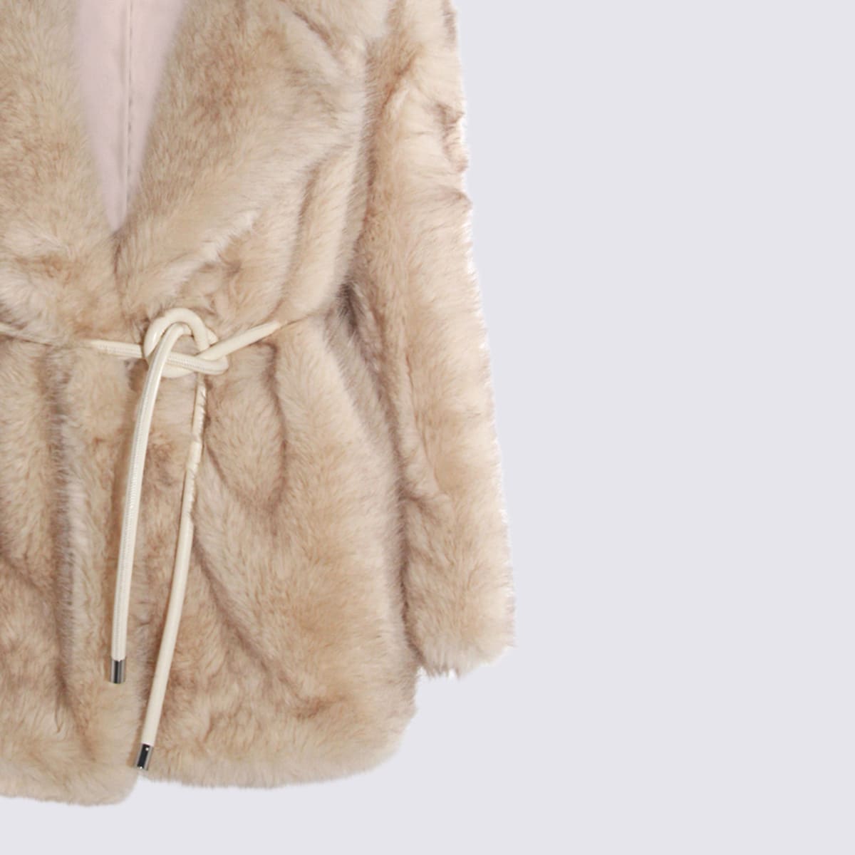 Sportmax Chic Jacket With Faux Fur And Belt In Neutral