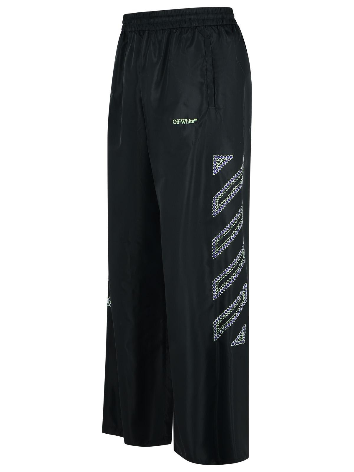 Off-white Black Diag Outl Nylon Faille Track Pants In Black-para